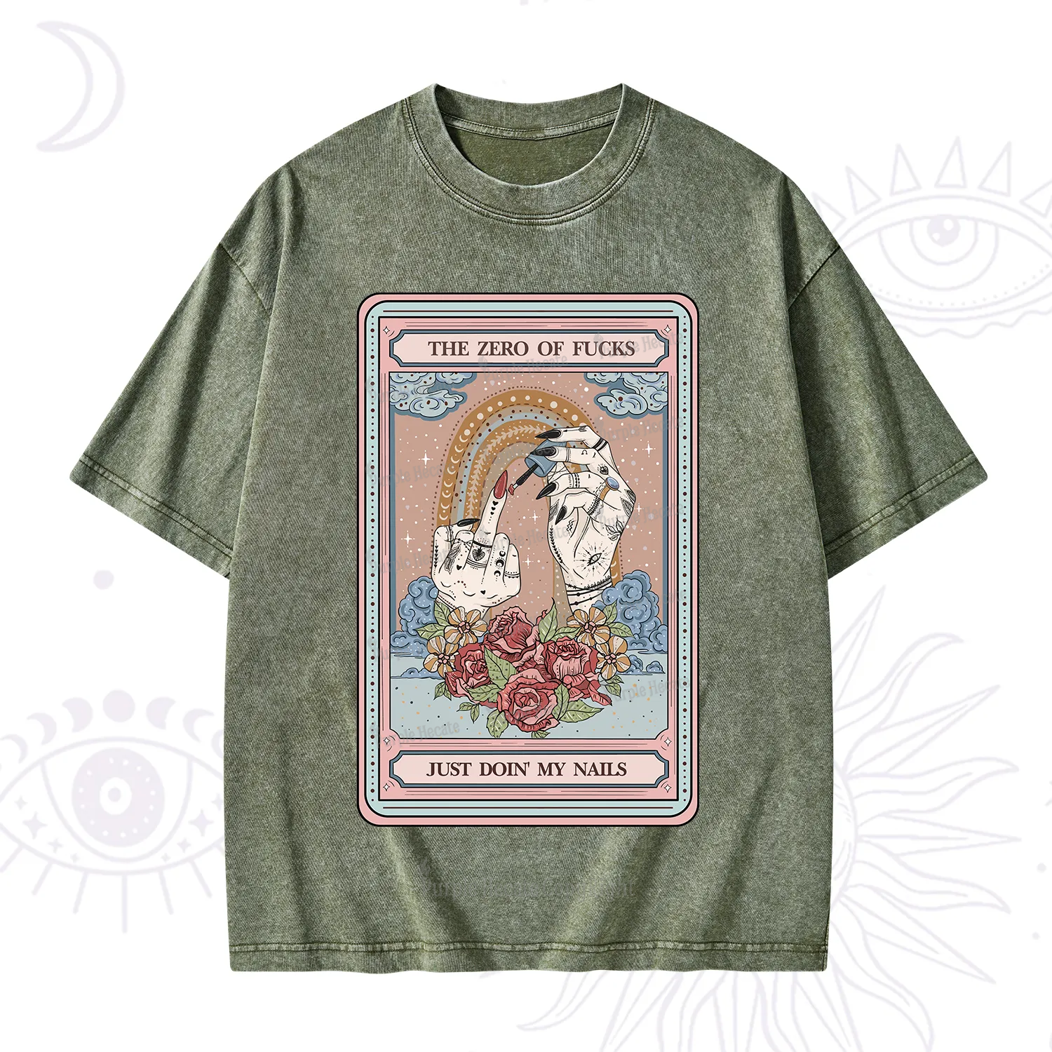 Purplehecate The Zero of Fucks Just Doin' My Nails Tarot Washed T-Shirt