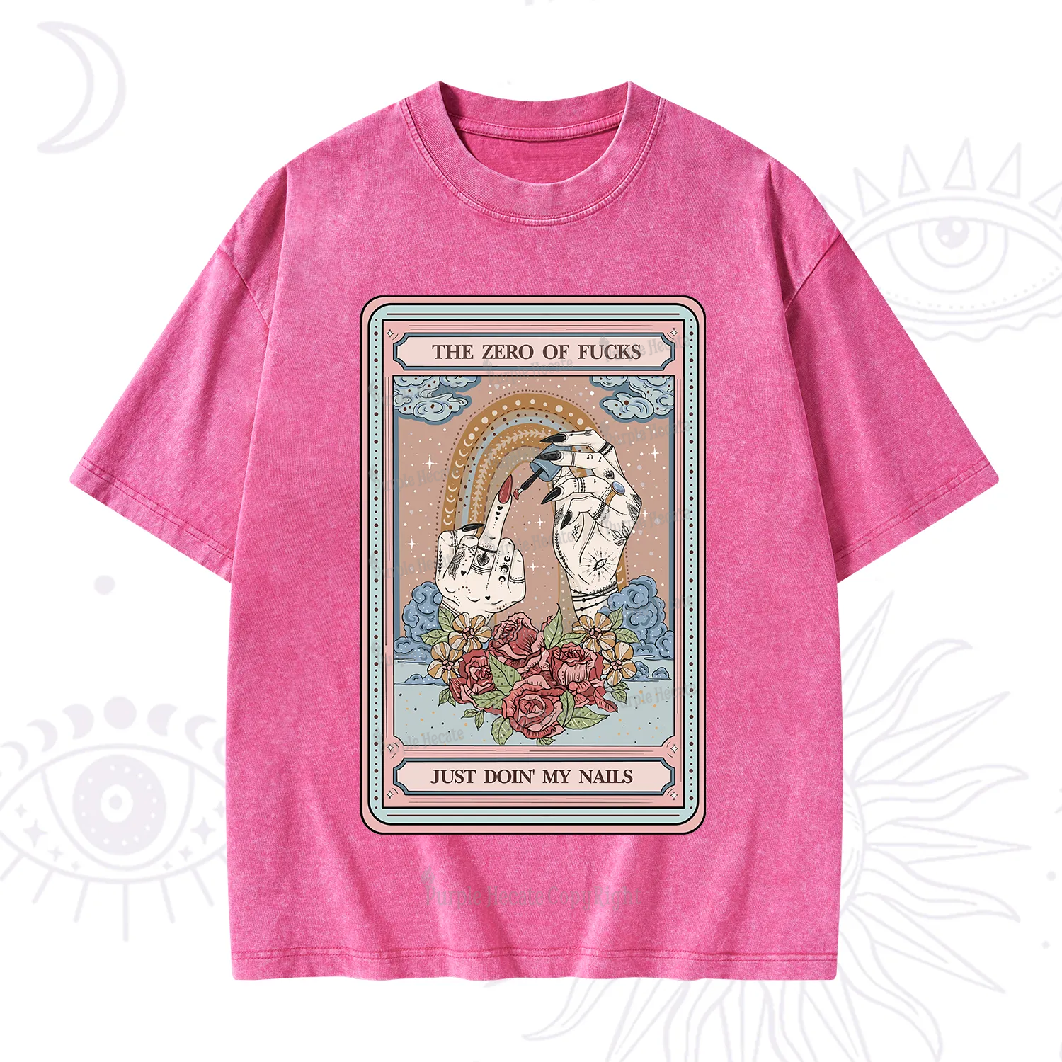 Purplehecate The Zero of Fucks Just Doin' My Nails Tarot Washed T-Shirt