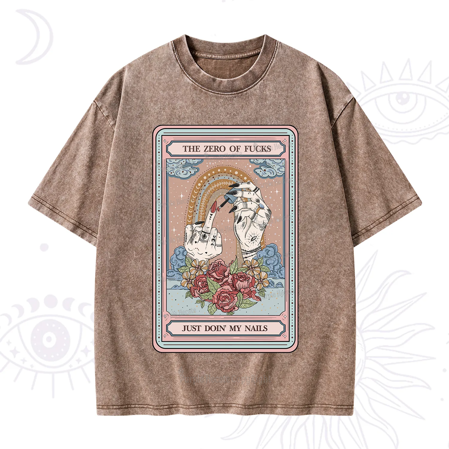 Purplehecate The Zero of Fucks Just Doin' My Nails Tarot Washed T-Shirt
