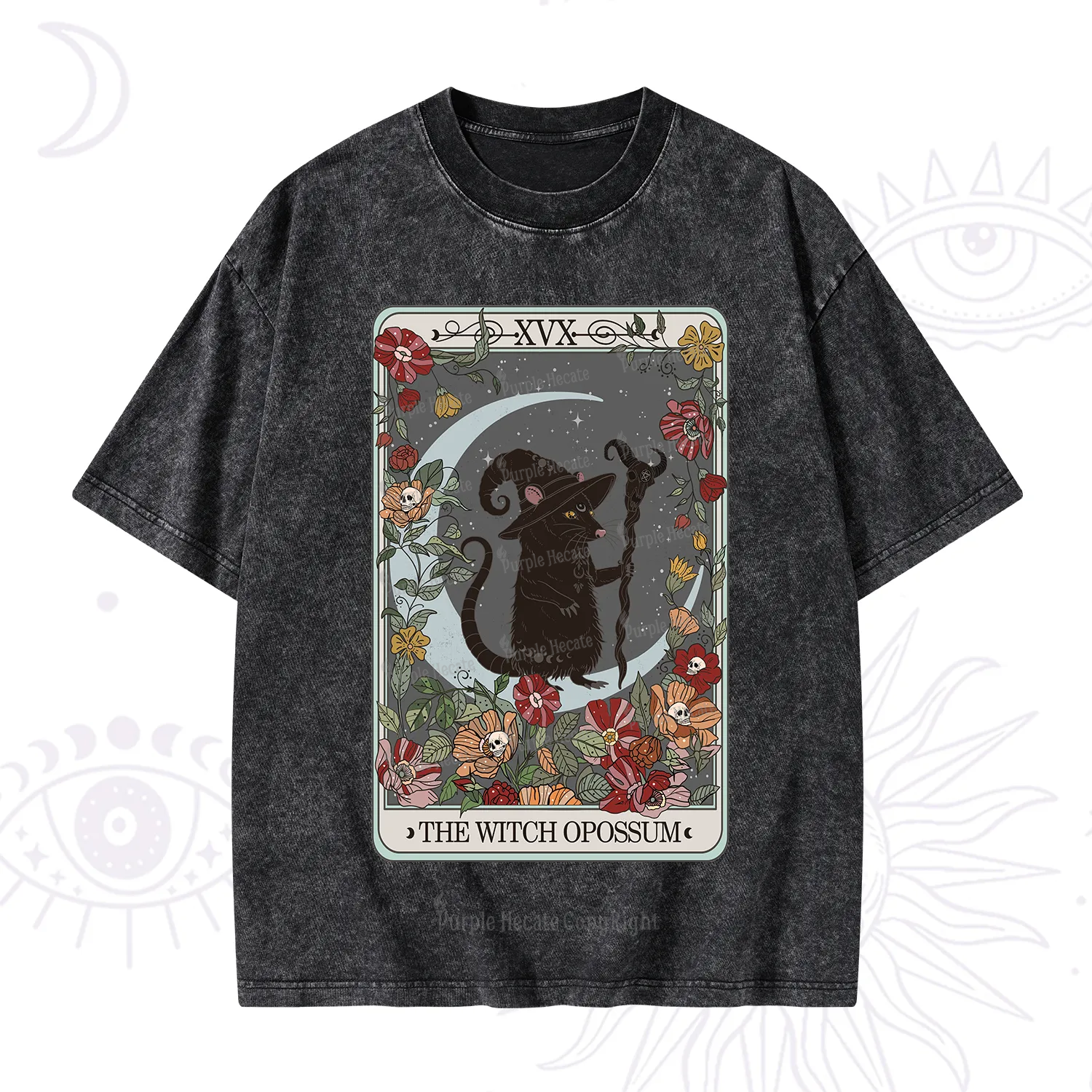 Purplehecate The Witch Opossum Tarot Washed T-Shirt