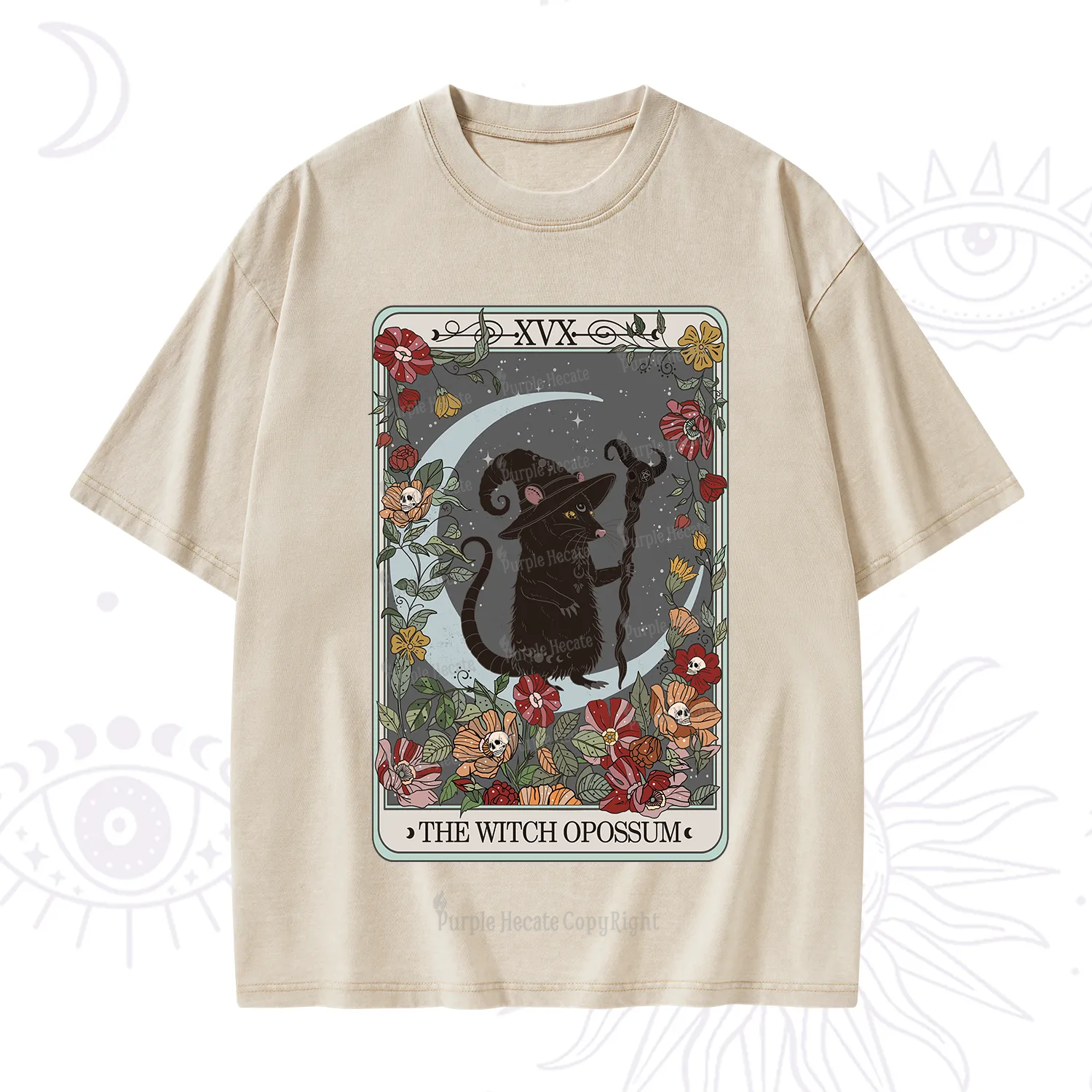 Purplehecate The Witch Opossum Tarot Washed T-Shirt