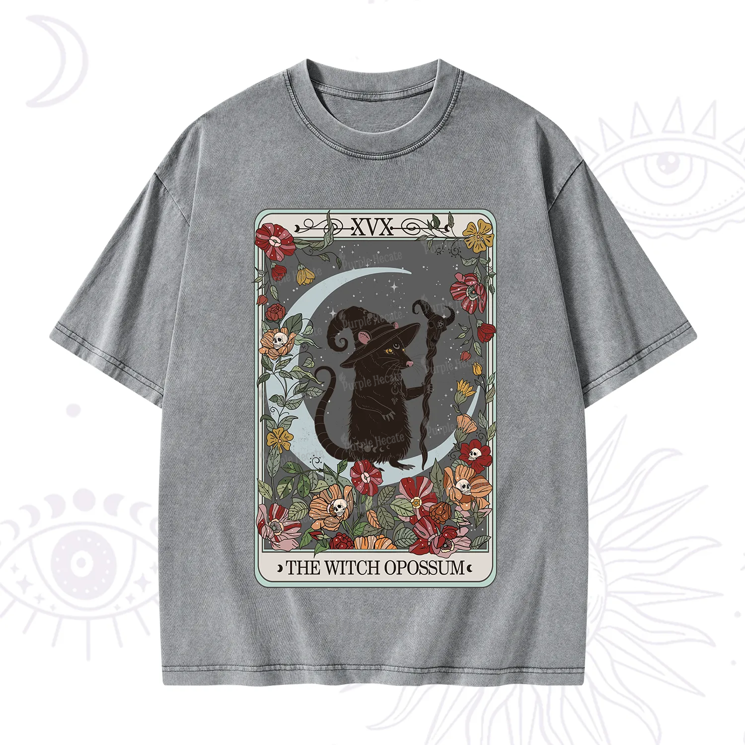 Purplehecate The Witch Opossum Tarot Washed T-Shirt