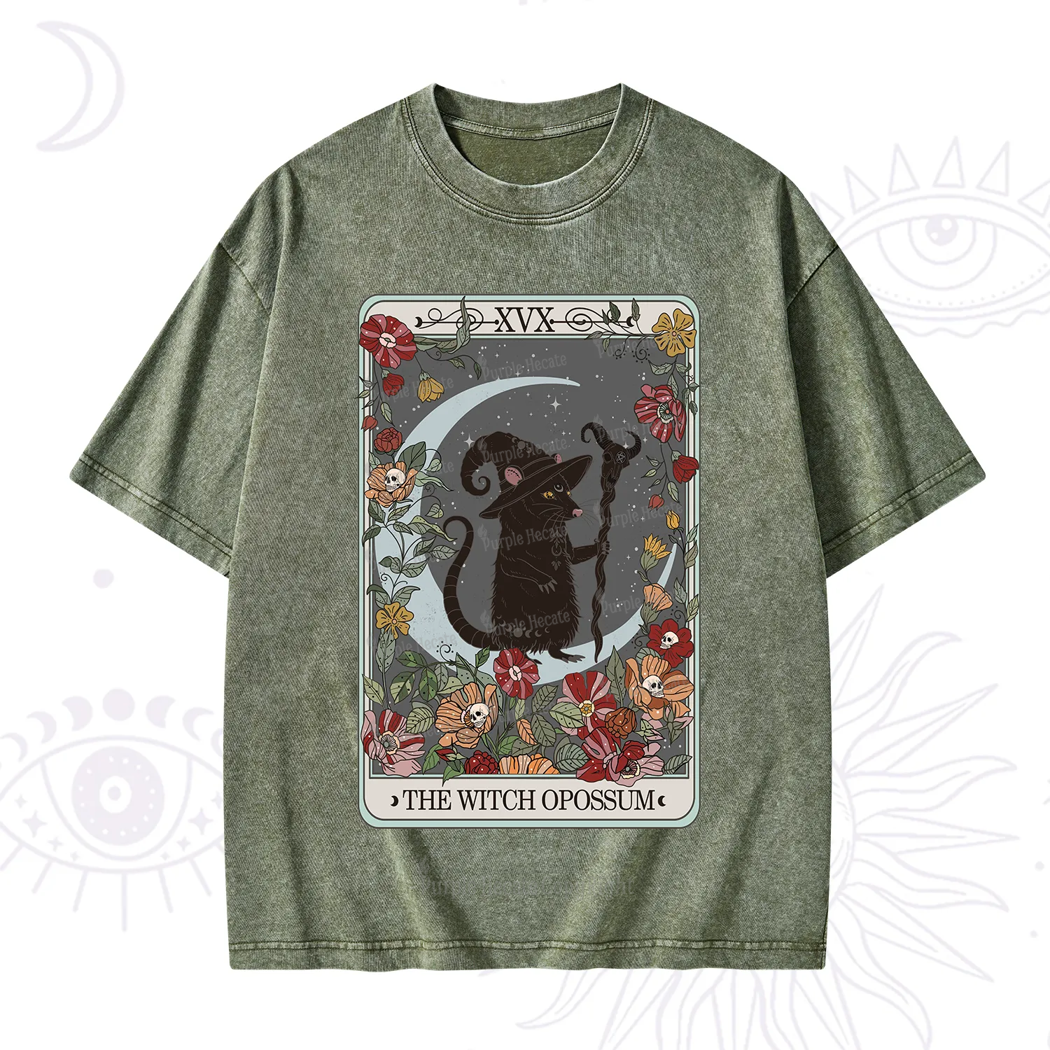 Purplehecate The Witch Opossum Tarot Washed T-Shirt