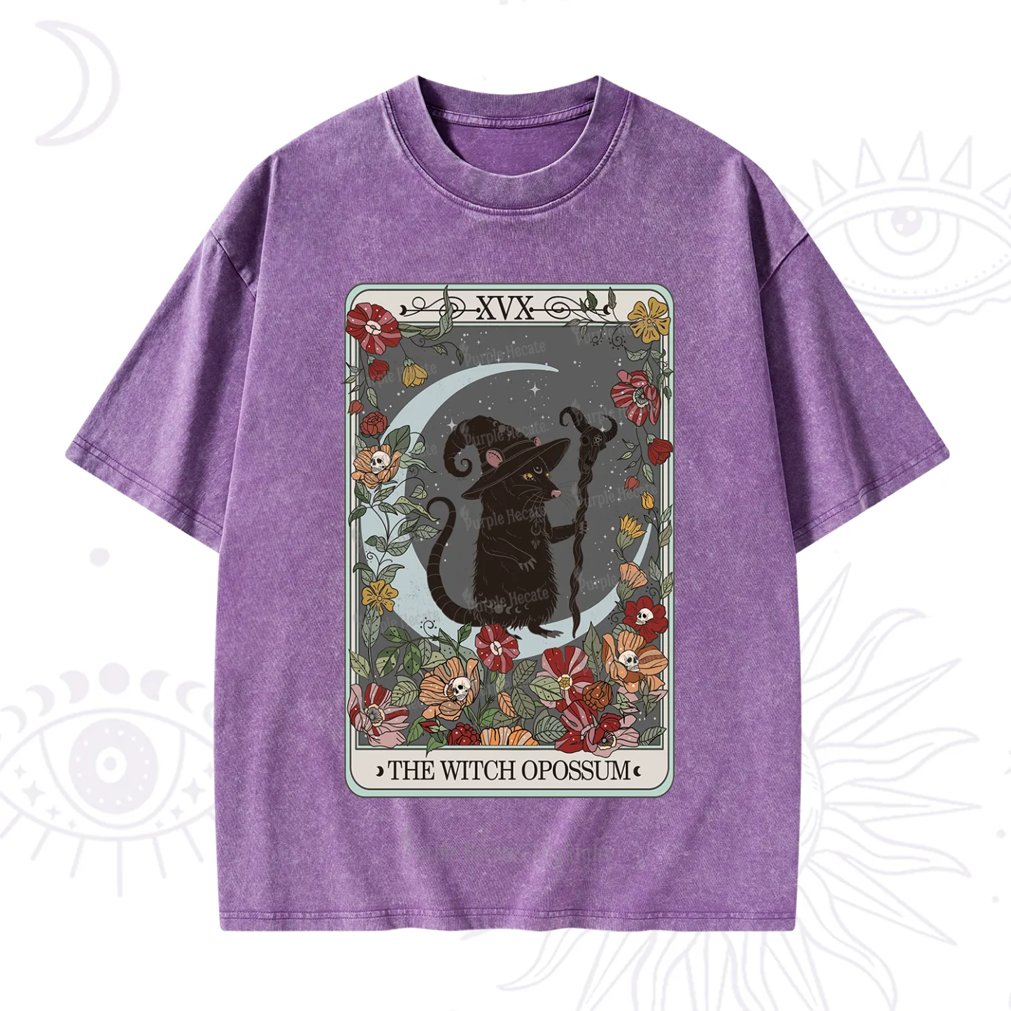 Purplehecate The Witch Opossum Tarot Washed T-Shirt