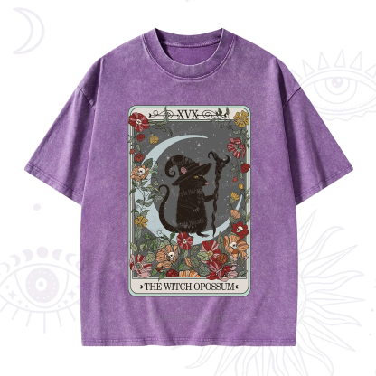 Purplehecate The Witch Opossum Tarot Washed T-Shirt