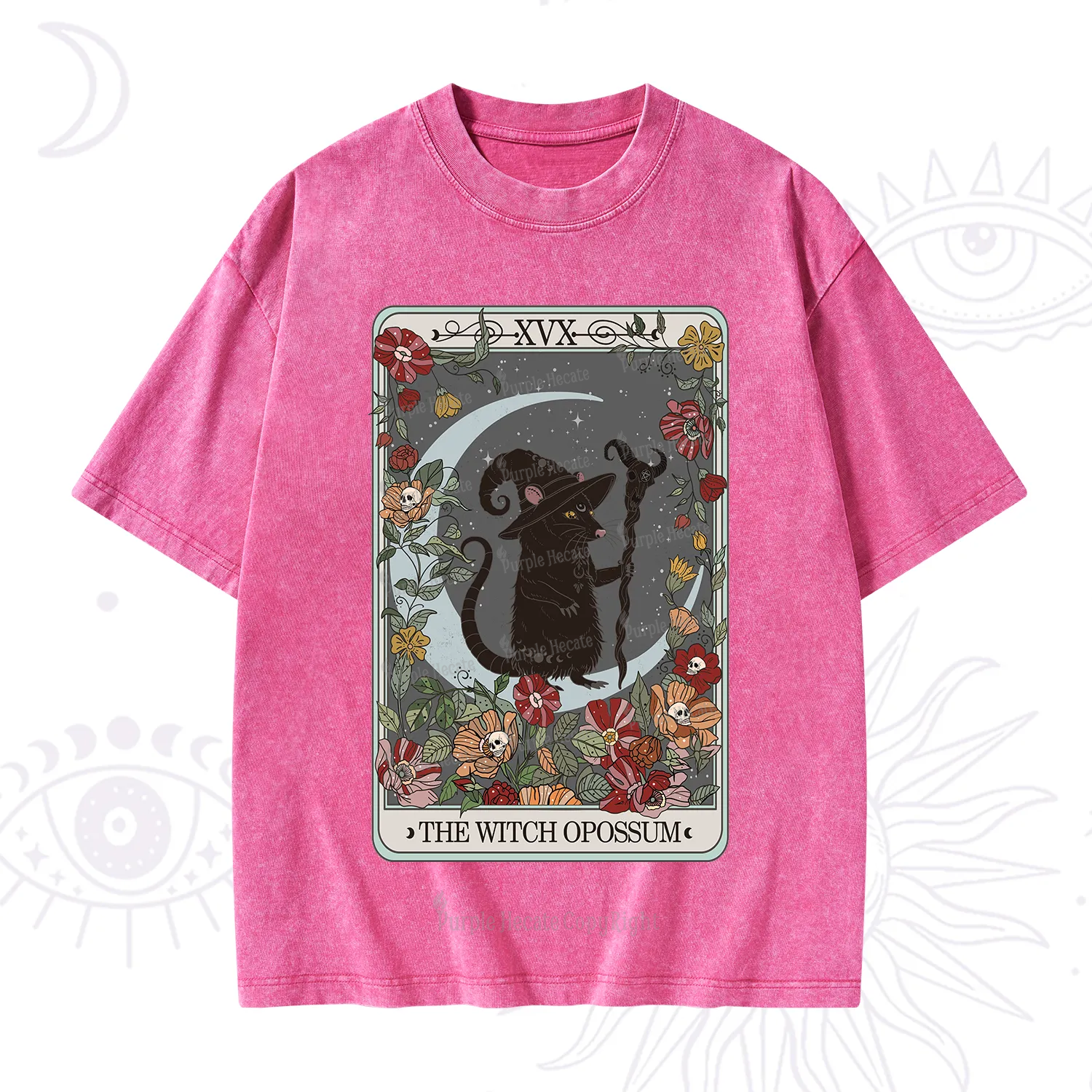 Purplehecate The Witch Opossum Tarot Washed T-Shirt