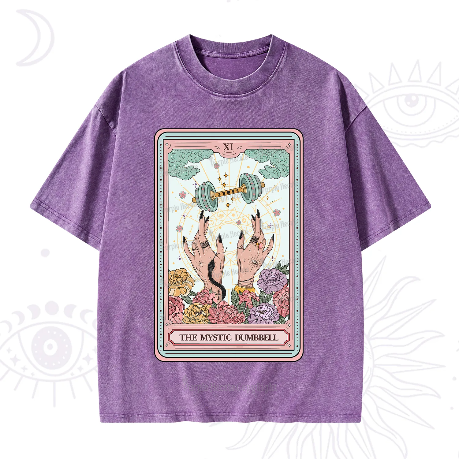Purplehecate The Mystic Dumbbell Tarot Washed T-Shirt