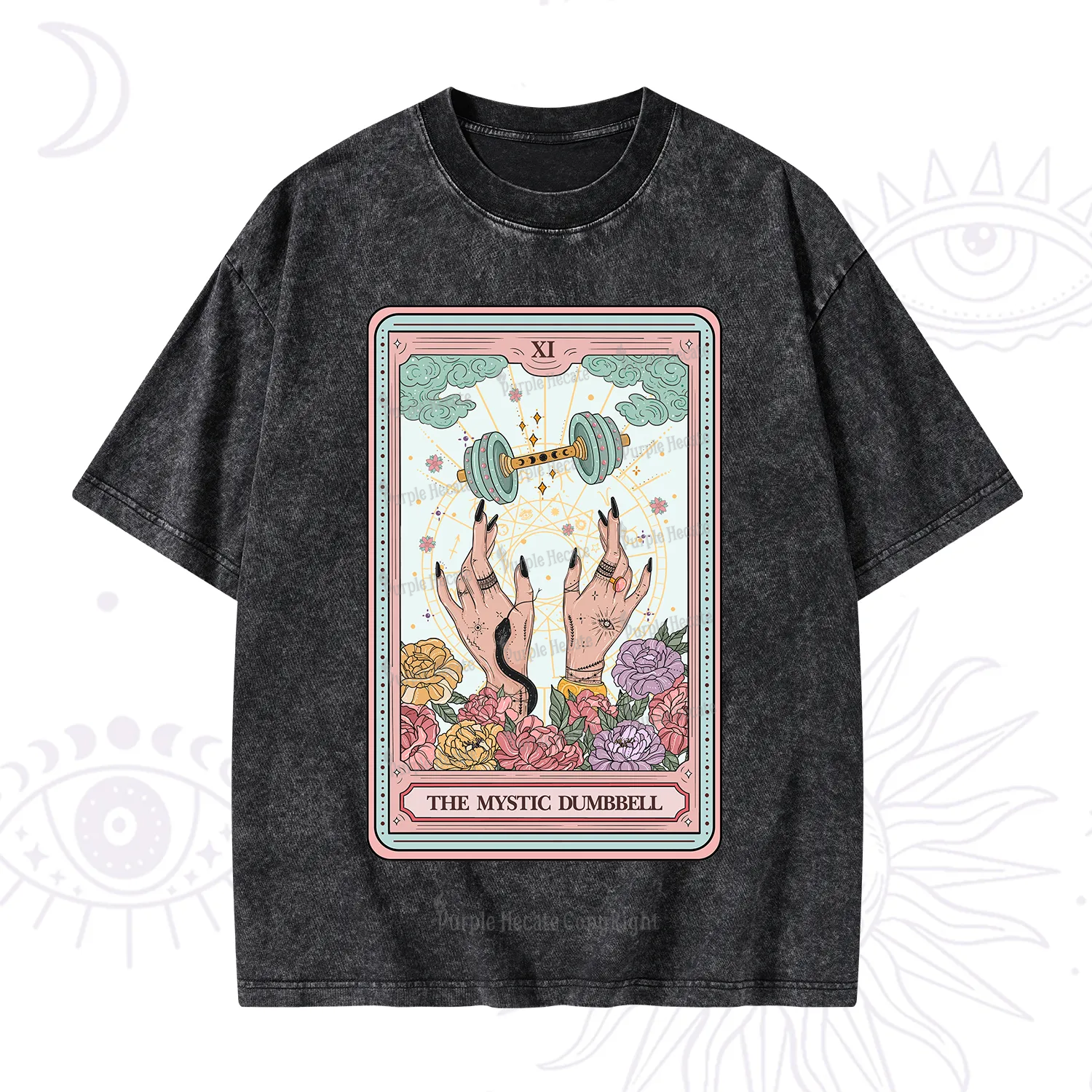 Purplehecate The Mystic Dumbbell Tarot Washed T-Shirt