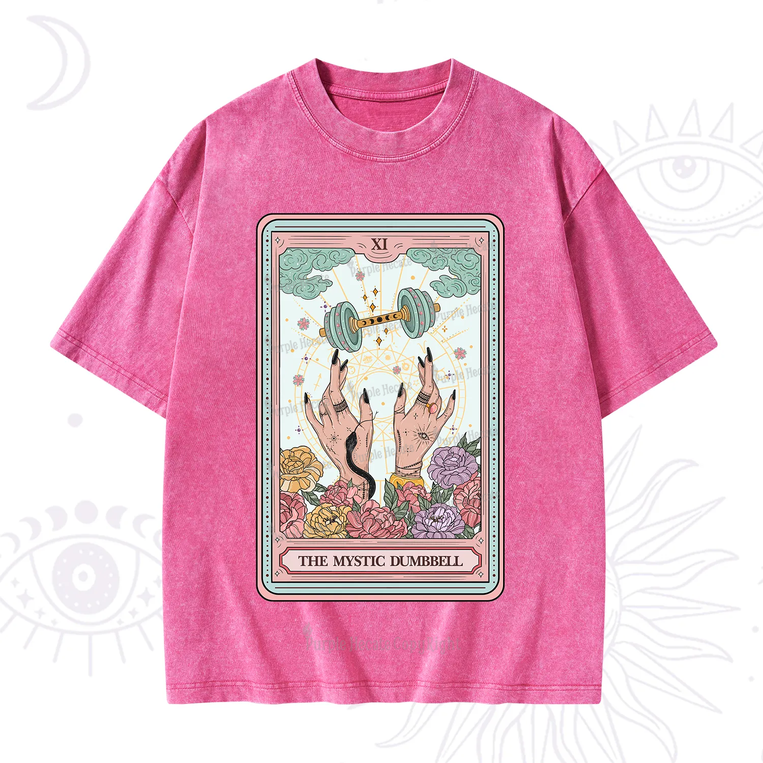 Purplehecate The Mystic Dumbbell Tarot Washed T-Shirt