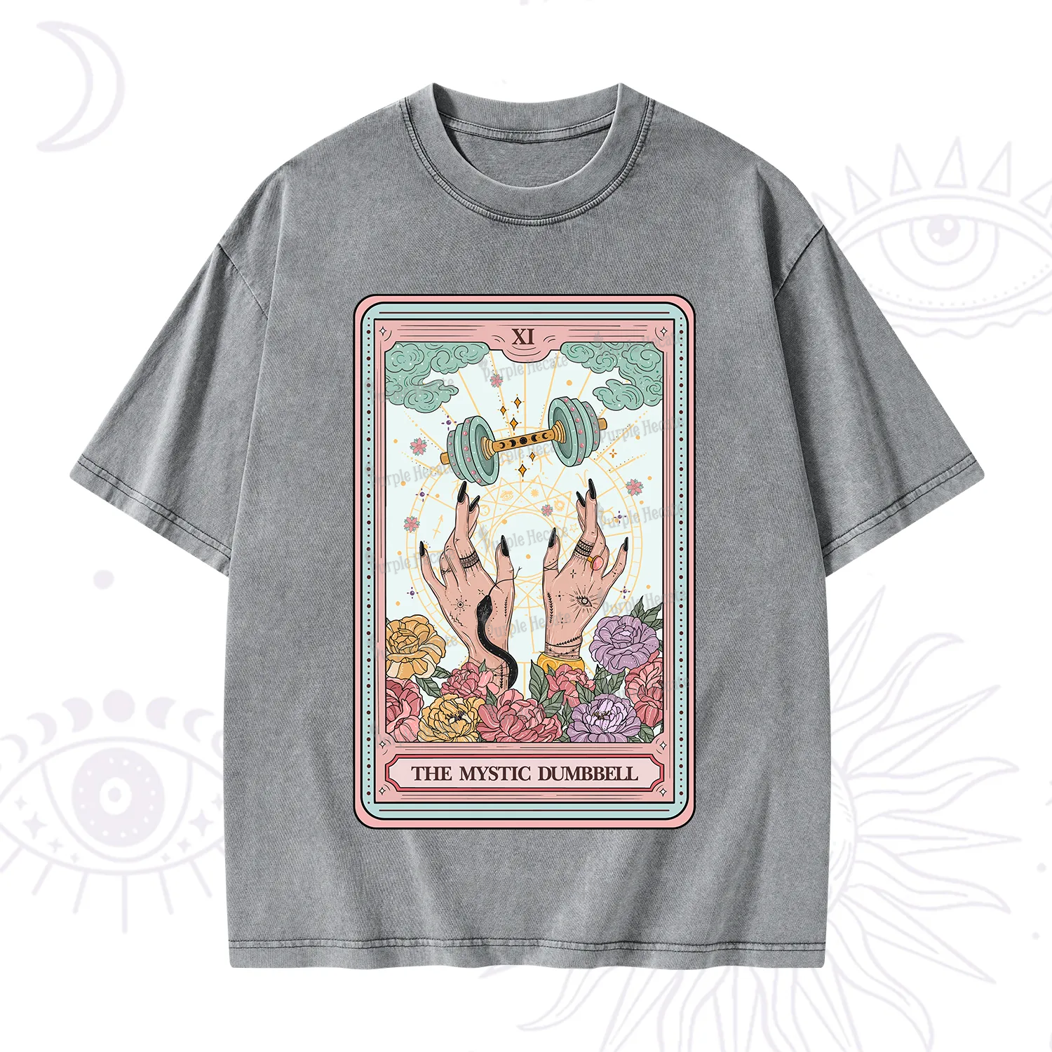 Purplehecate The Mystic Dumbbell Tarot Washed T-Shirt