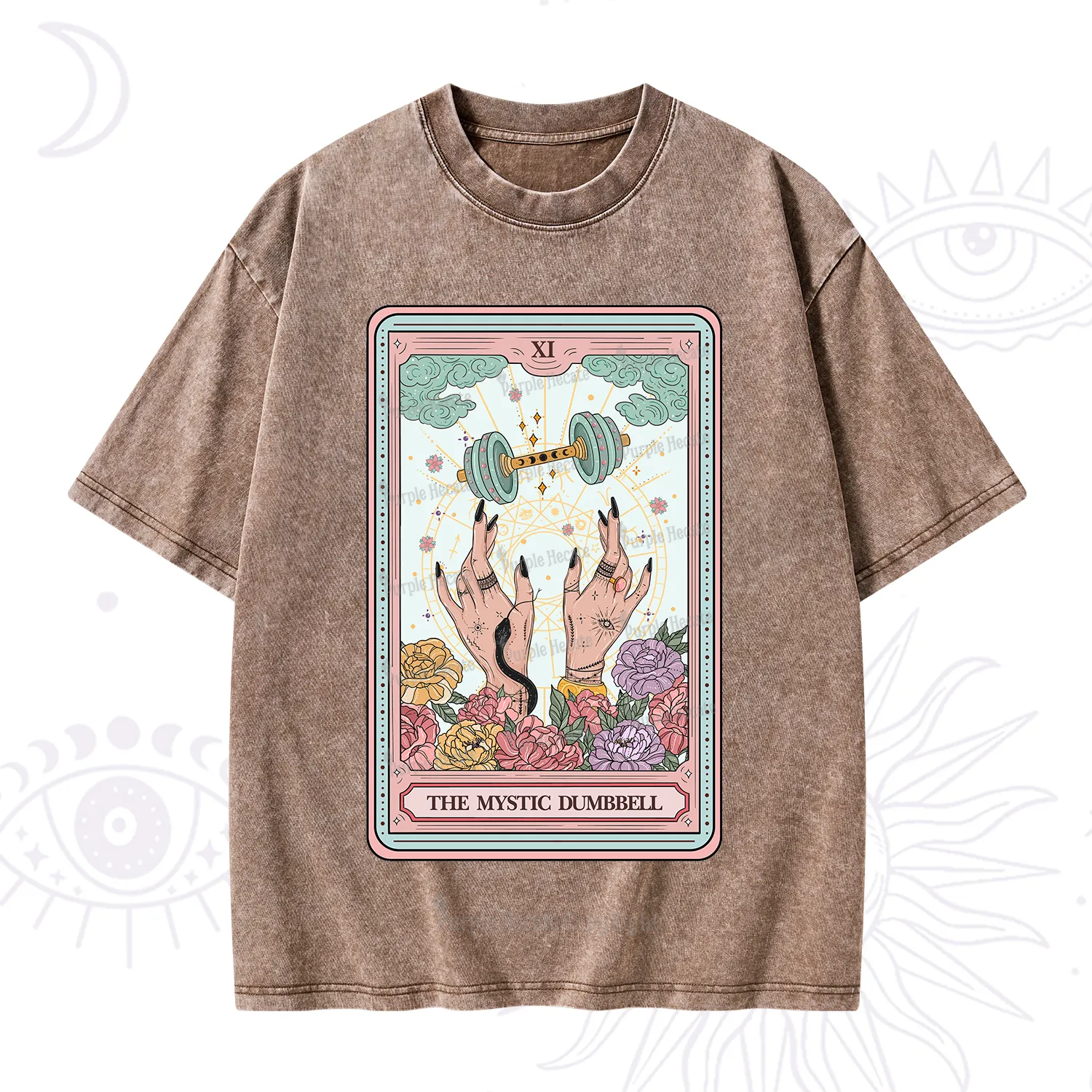 Purplehecate The Mystic Dumbbell Tarot Washed T-Shirt