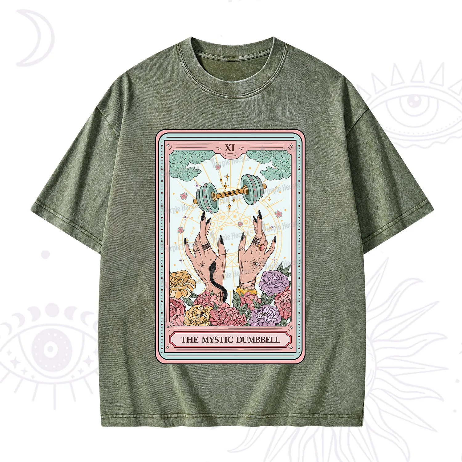 Purplehecate The Mystic Dumbbell Tarot Washed T-Shirt