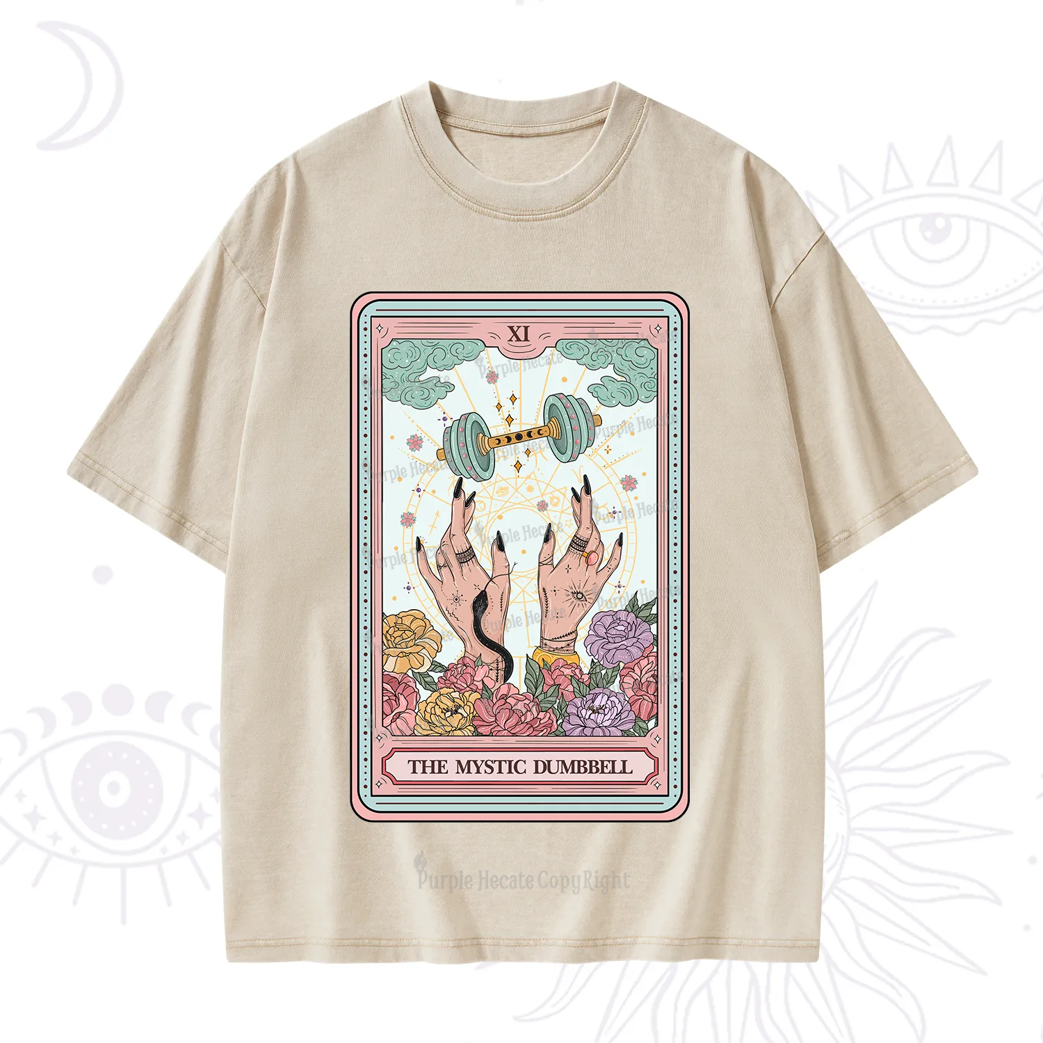 Purplehecate The Mystic Dumbbell Tarot Washed T-Shirt