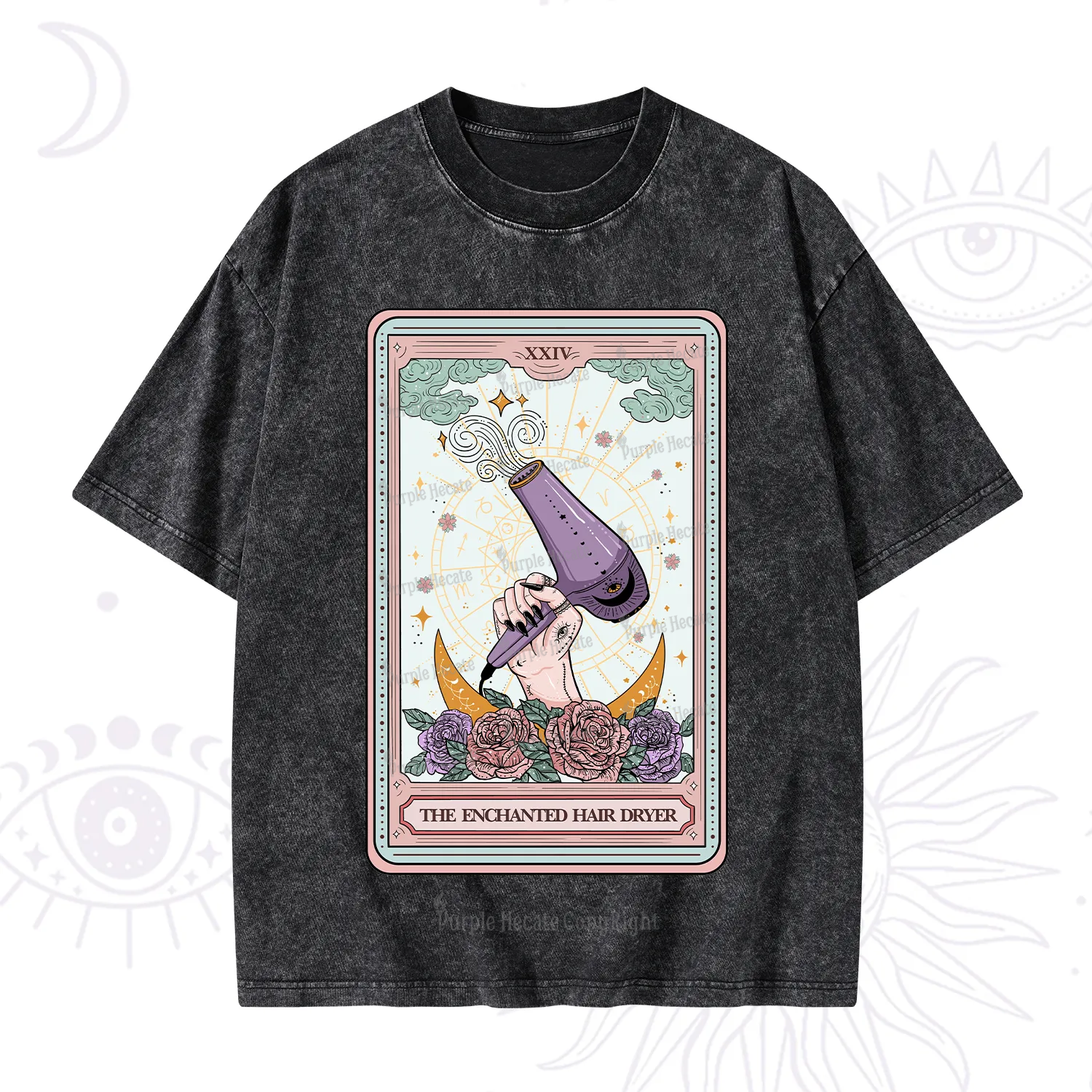 Purplehecate The Enchanted Hair Dryer Tarot Washed T-Shirt