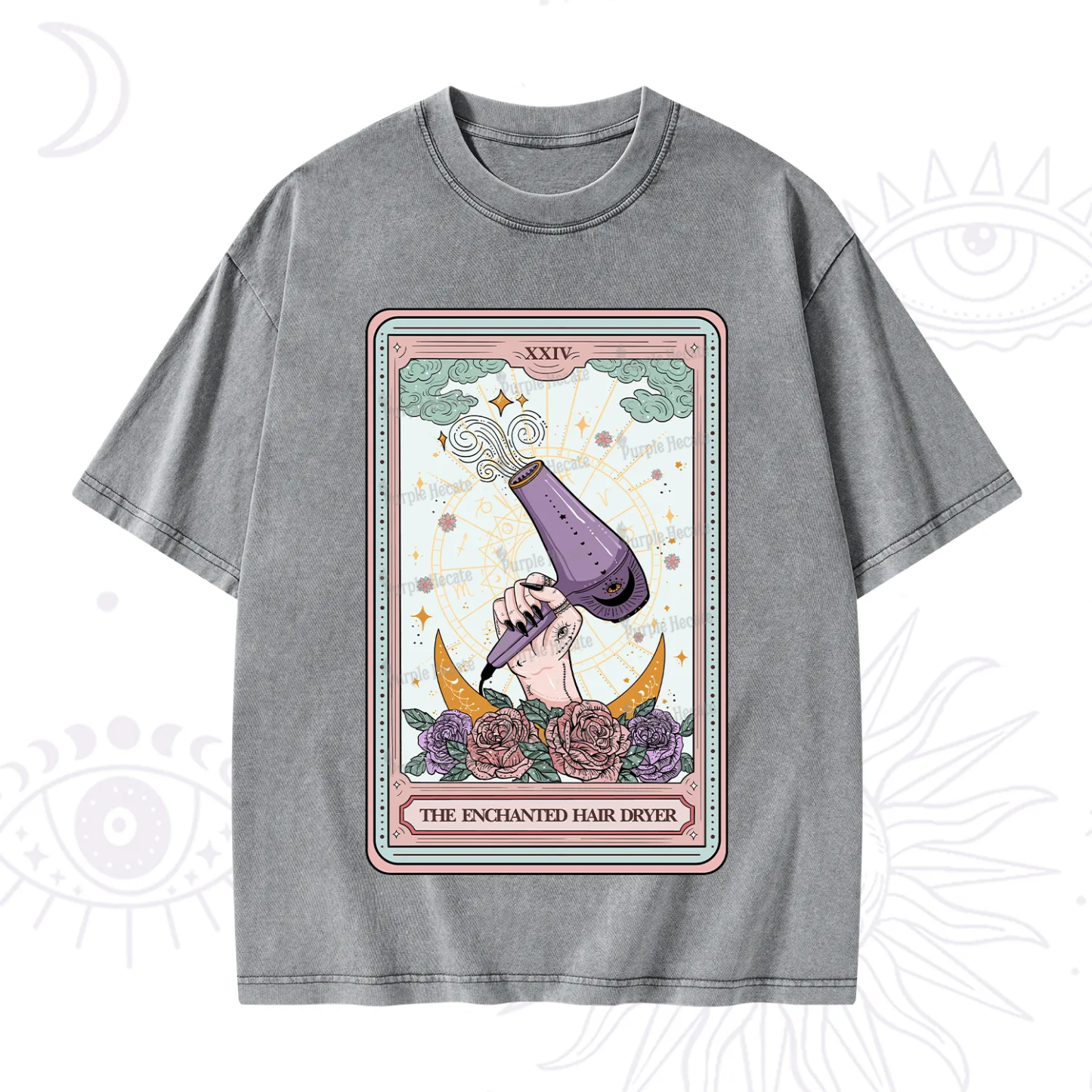 Purplehecate The Enchanted Hair Dryer Tarot Washed T-Shirt