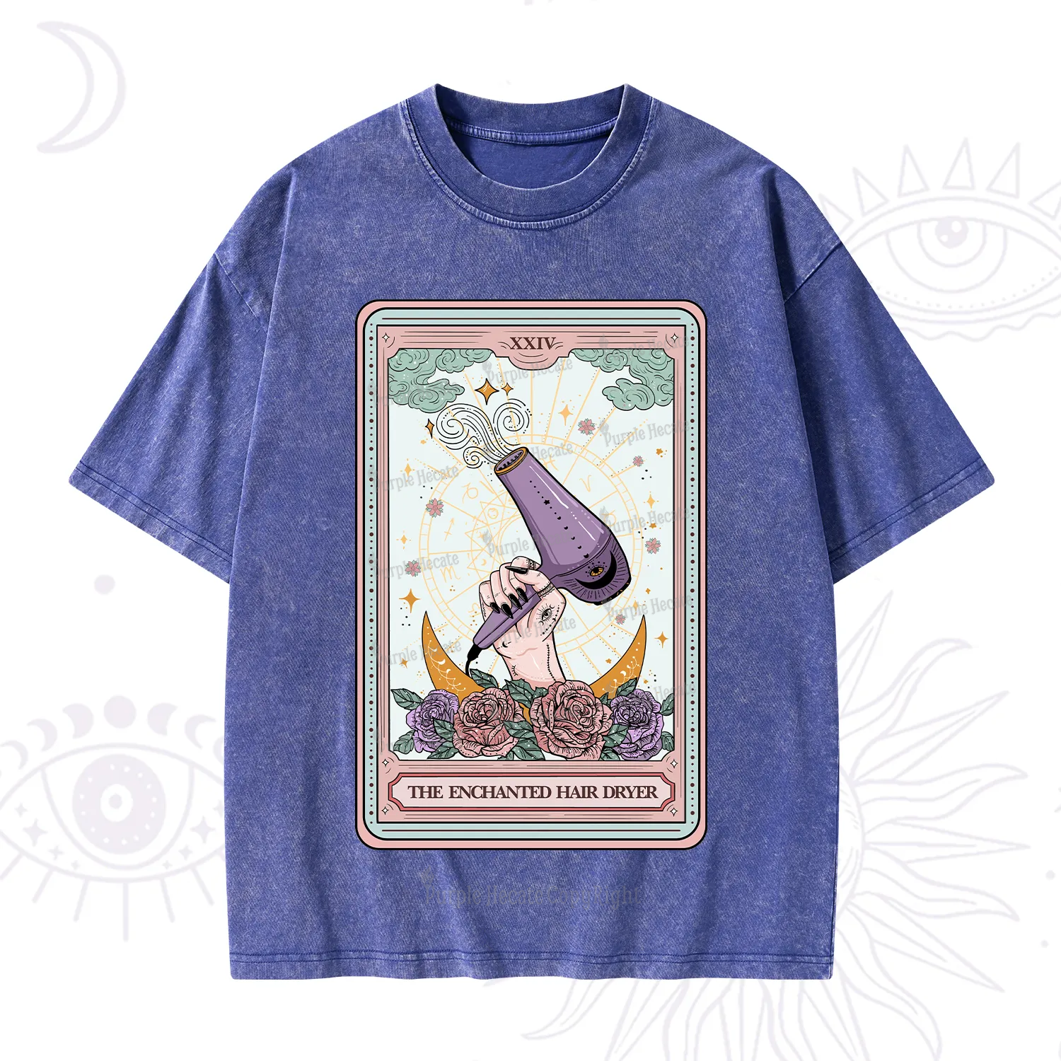 Purplehecate The Enchanted Hair Dryer Tarot Washed T-Shirt