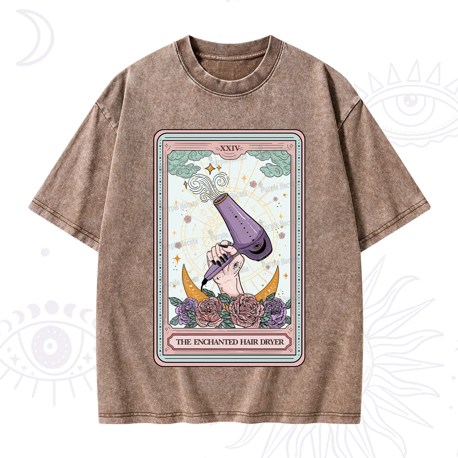 Purplehecate The Enchanted Hair Dryer Tarot Washed T-Shirt
