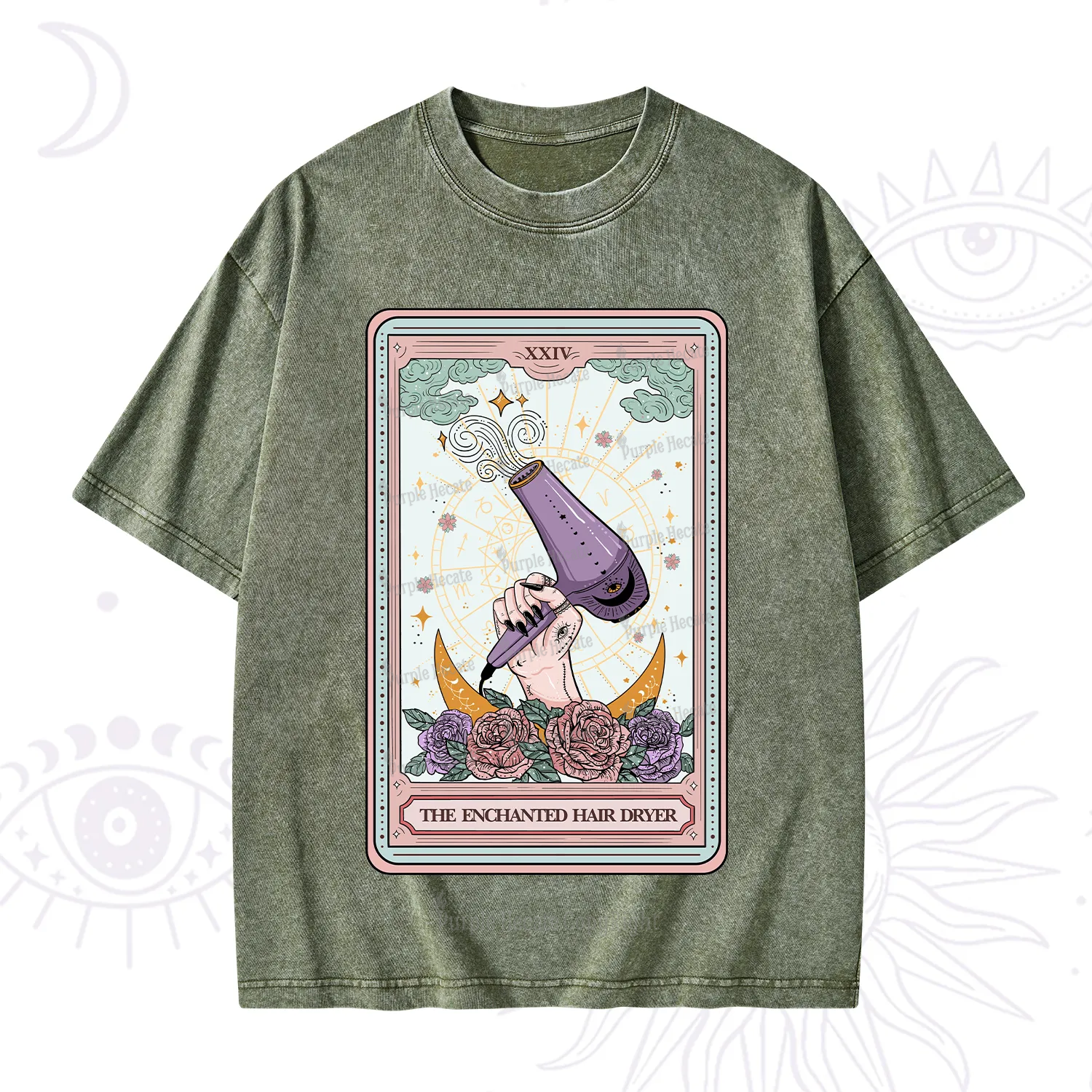 Purplehecate The Enchanted Hair Dryer Tarot Washed T-Shirt