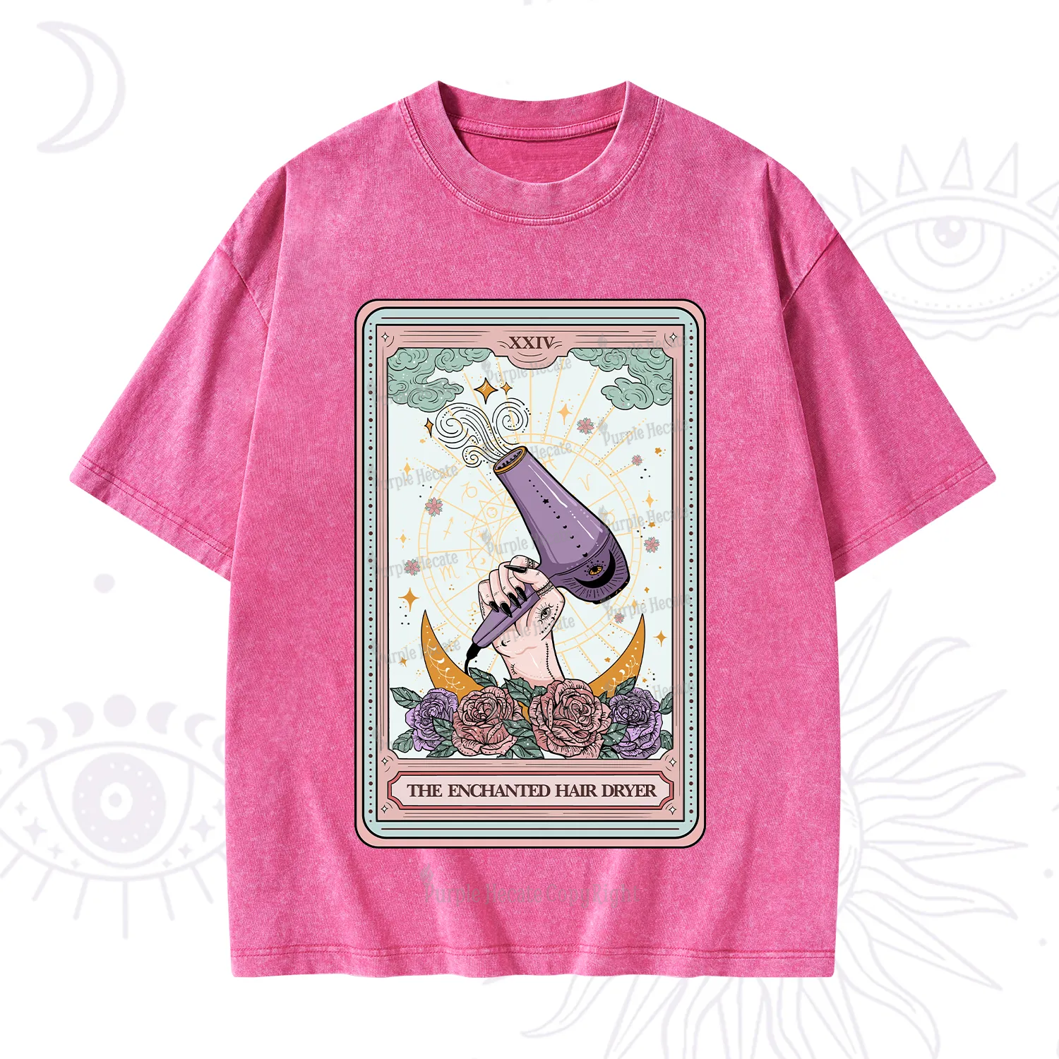 Purplehecate The Enchanted Hair Dryer Tarot Washed T-Shirt