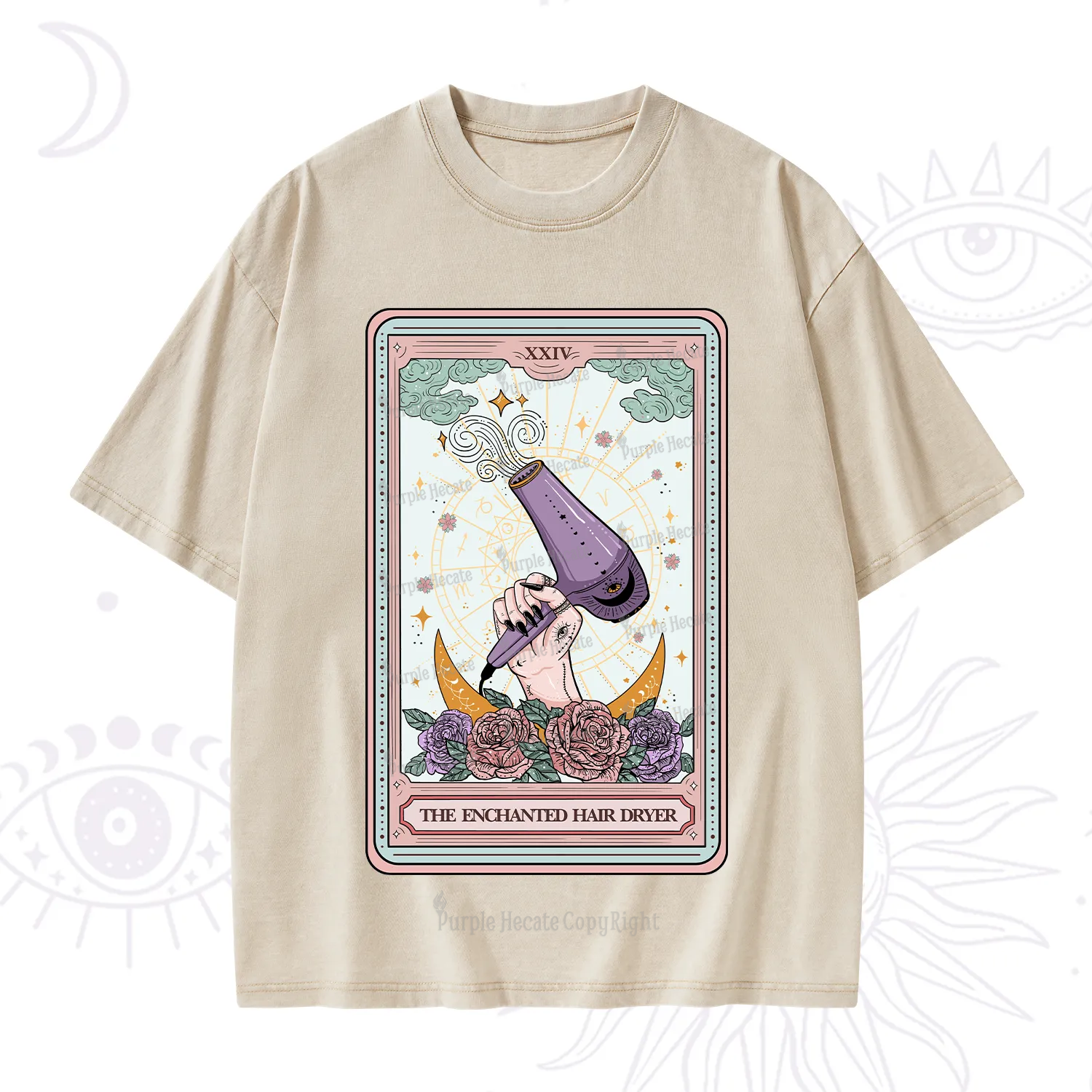 Purplehecate The Enchanted Hair Dryer Tarot Washed T-Shirt