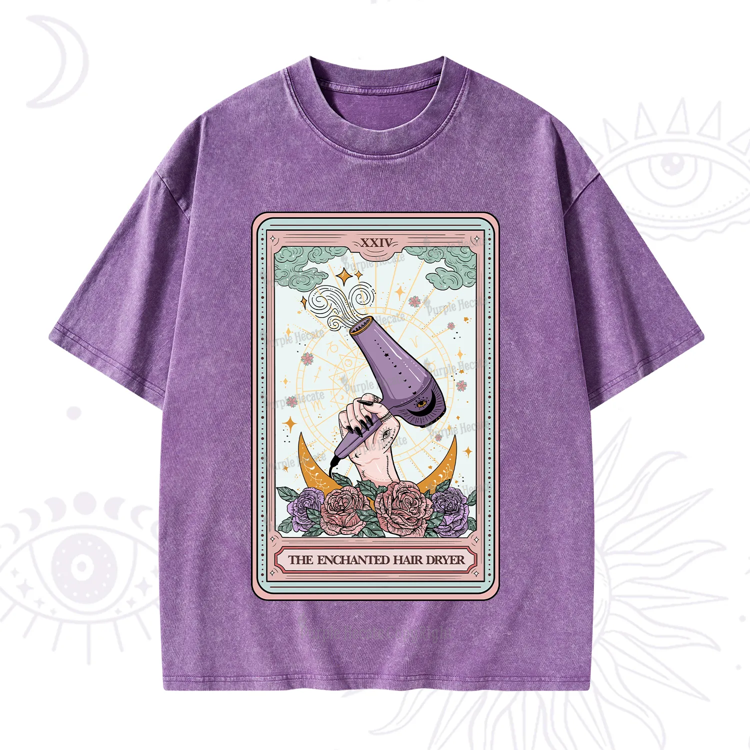 Purplehecate The Enchanted Hair Dryer Tarot Washed T-Shirt