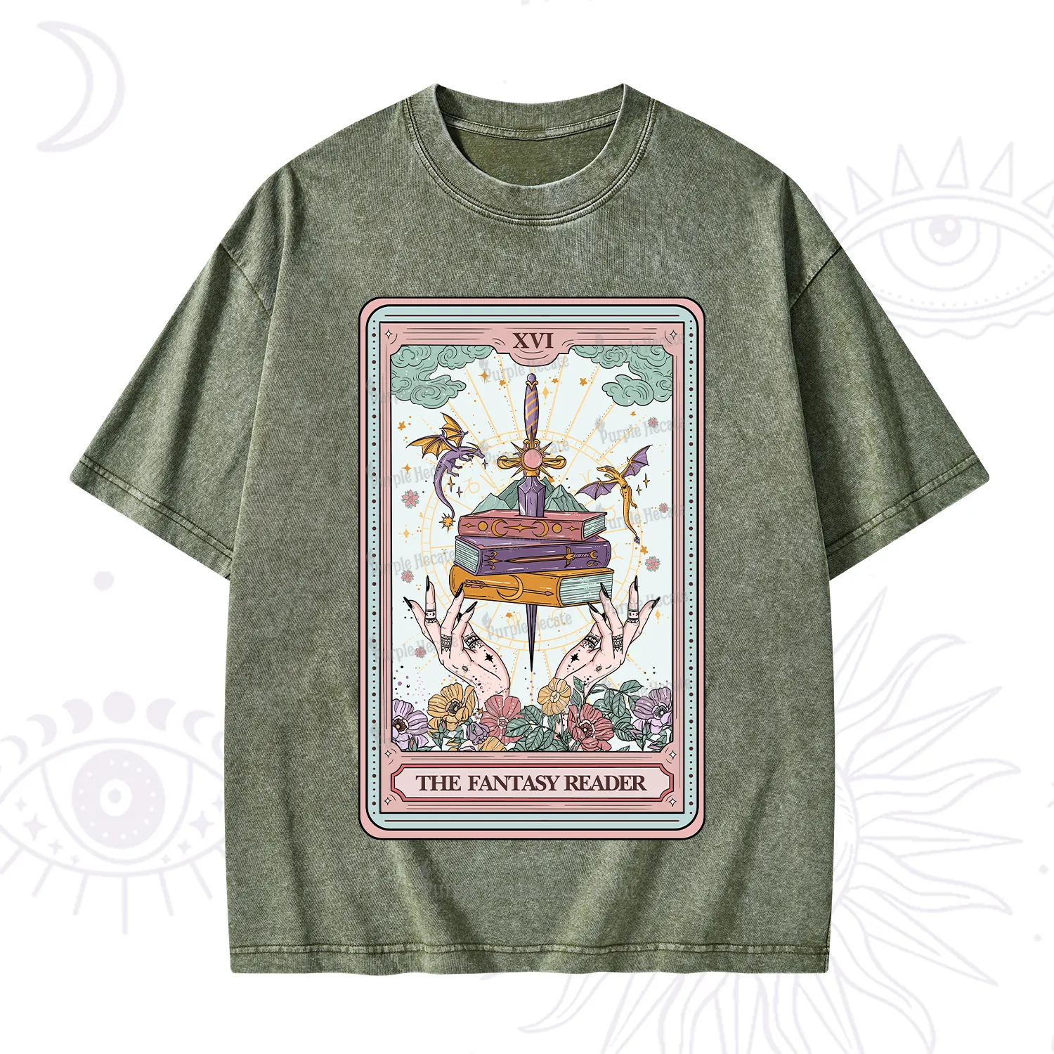 Purplehecate The Fantasy Reader Tarot Washed T-Shirt
