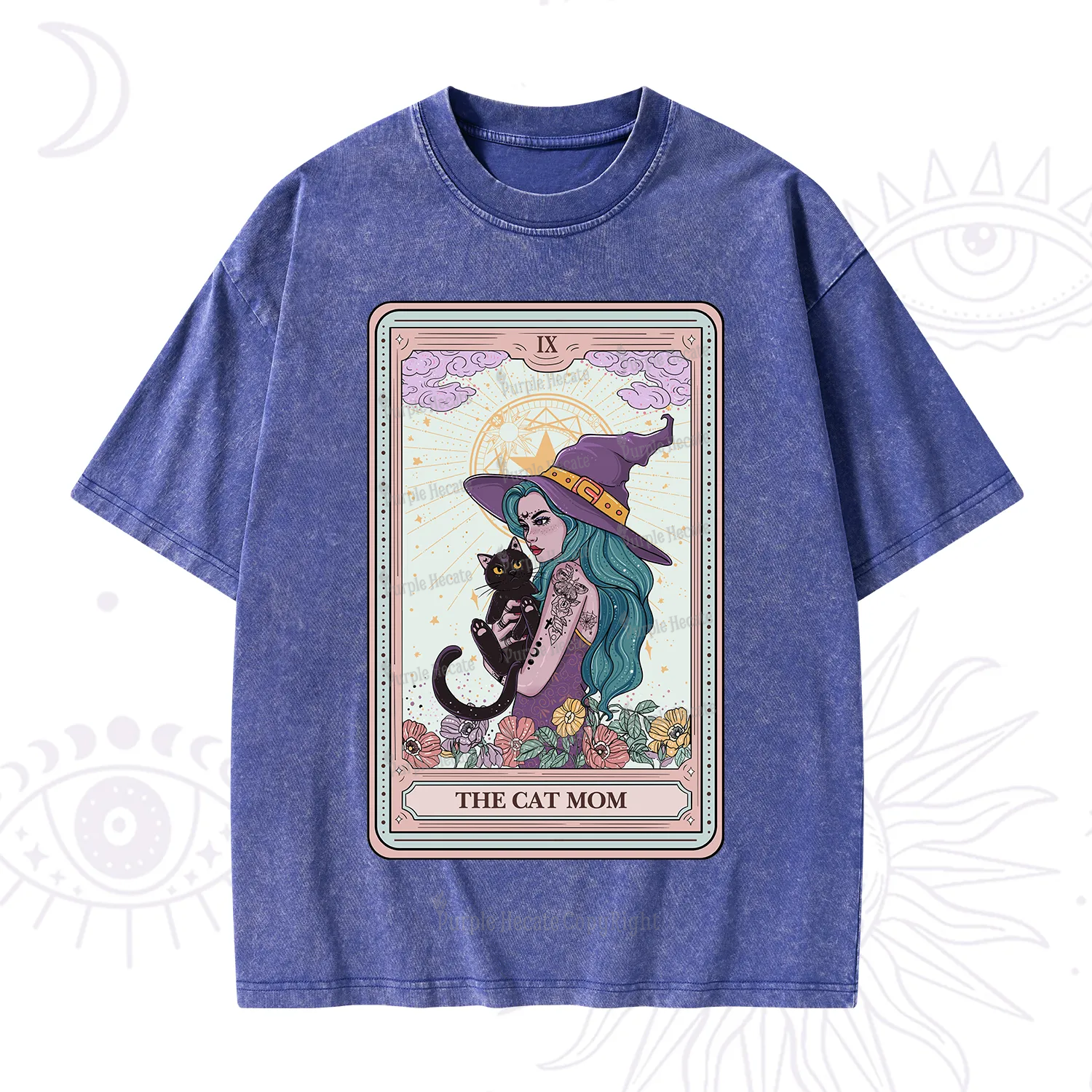 Purplehecate The Gothic Cat Mom Tarot Washed T-Shirt