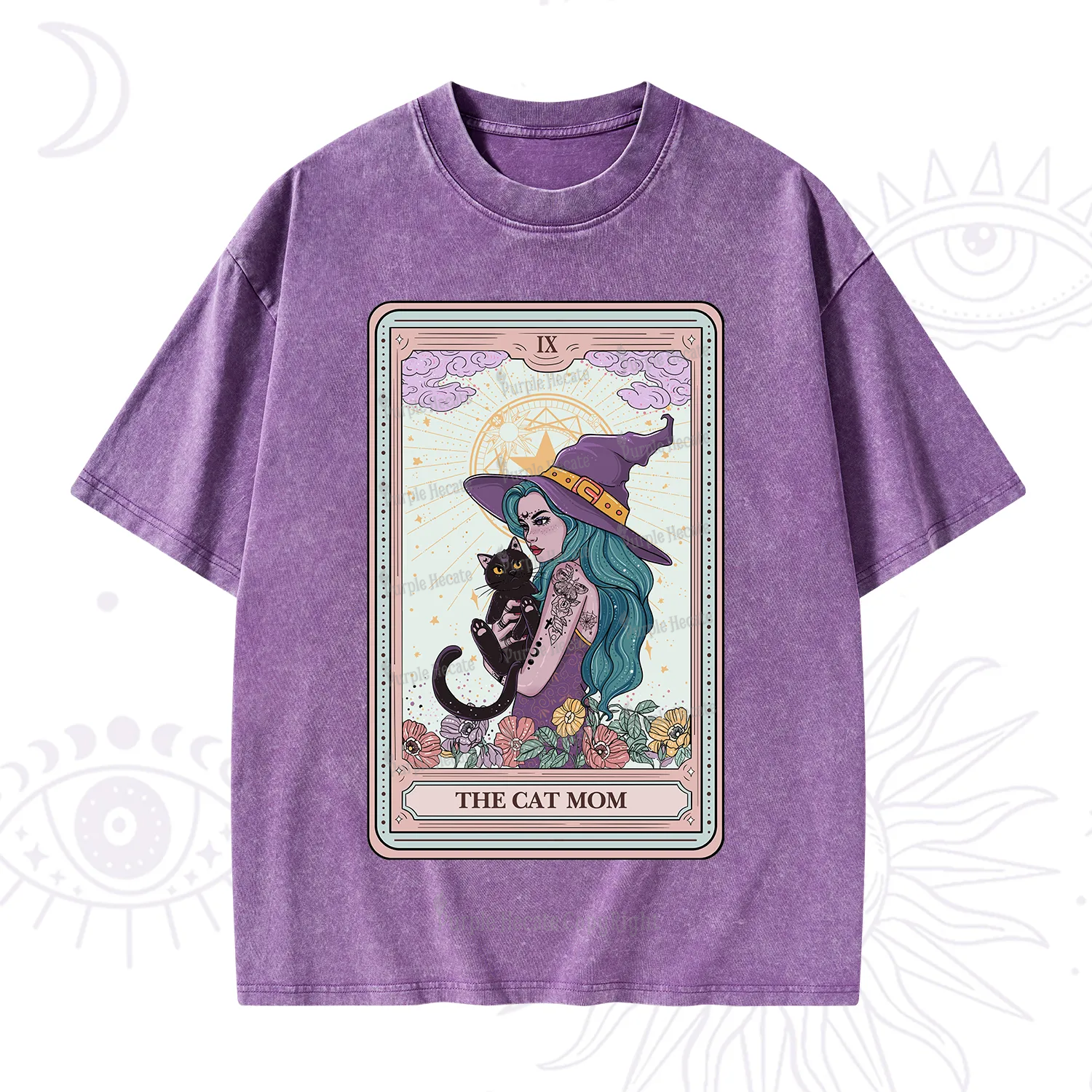 Purplehecate The Gothic Cat Mom Tarot Washed T-Shirt