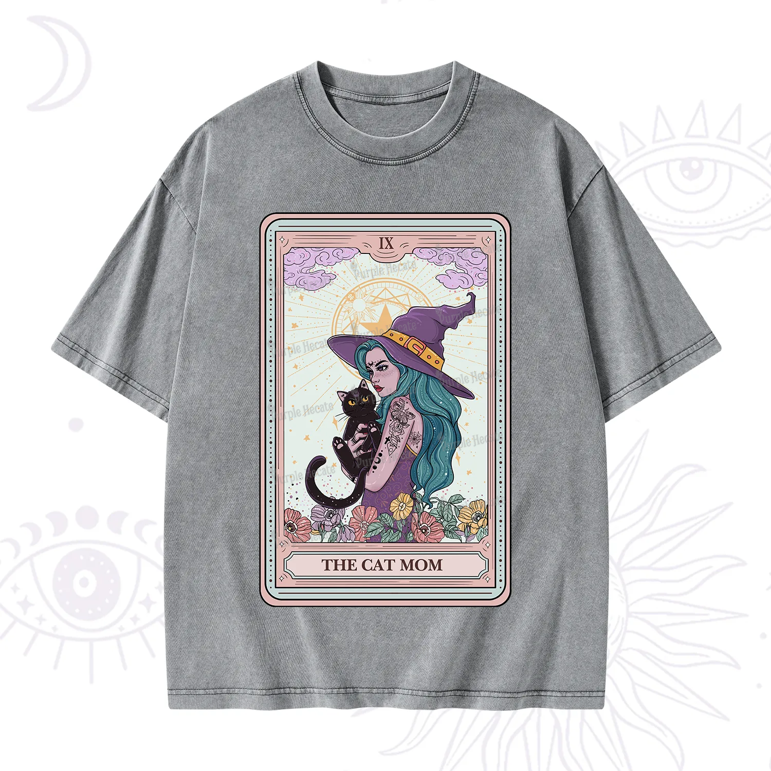 Purplehecate The Gothic Cat Mom Tarot Washed T-Shirt