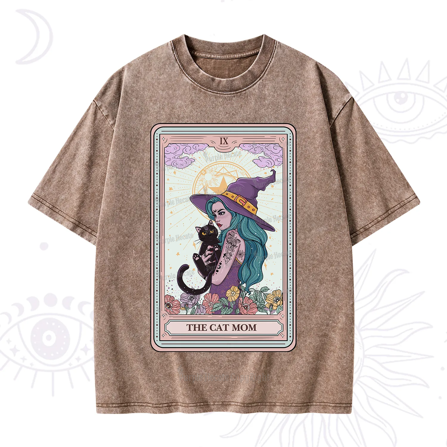 Purplehecate The Gothic Cat Mom Tarot Washed T-Shirt