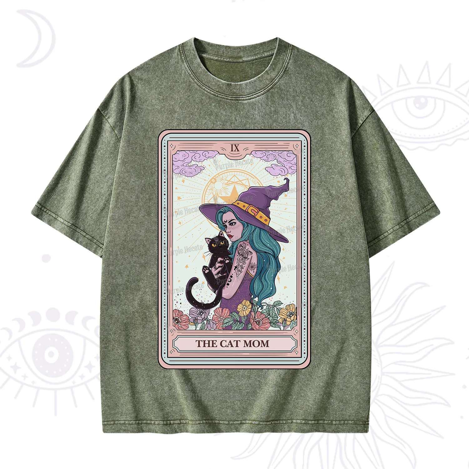 Purplehecate The Gothic Cat Mom Tarot Washed T-Shirt