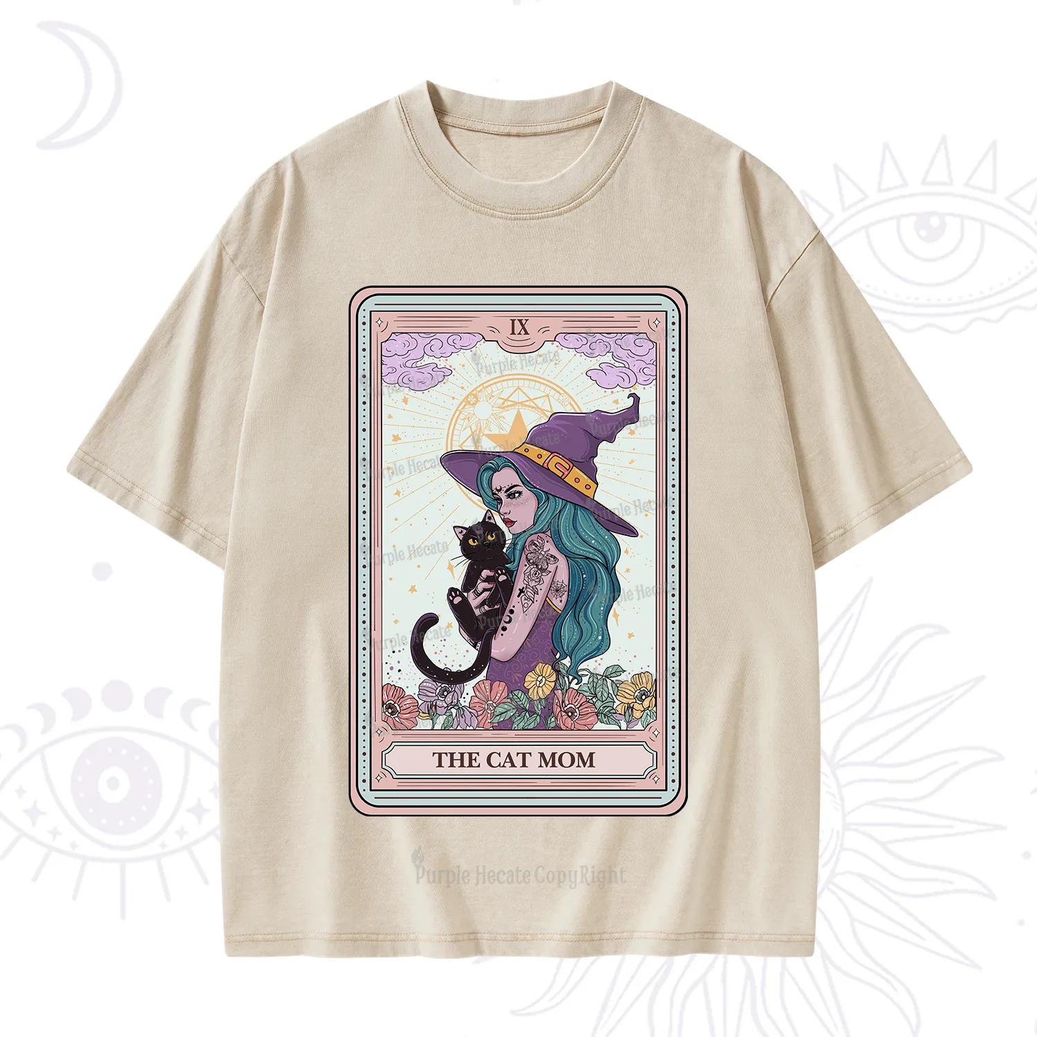 Purplehecate The Gothic Cat Mom Tarot Washed T-Shirt