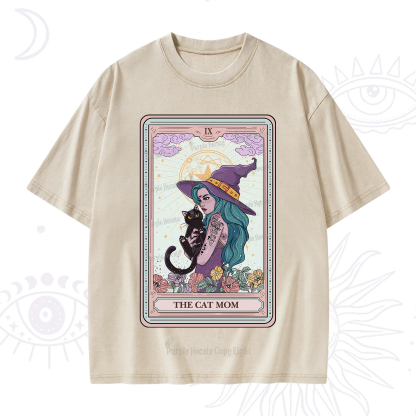 Purplehecate The Gothic Cat Mom Tarot Washed T-Shirt