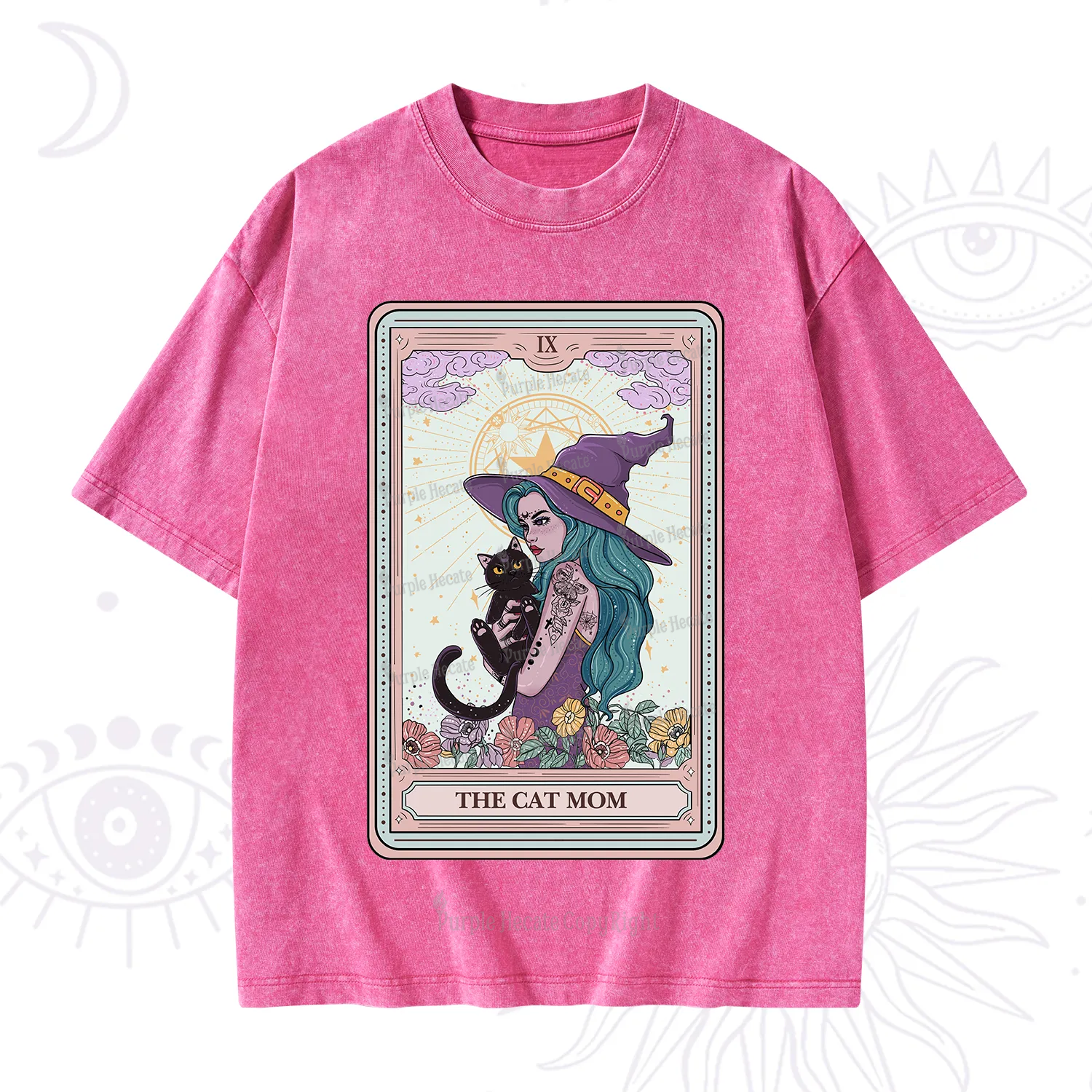 Purplehecate The Gothic Cat Mom Tarot Washed T-Shirt