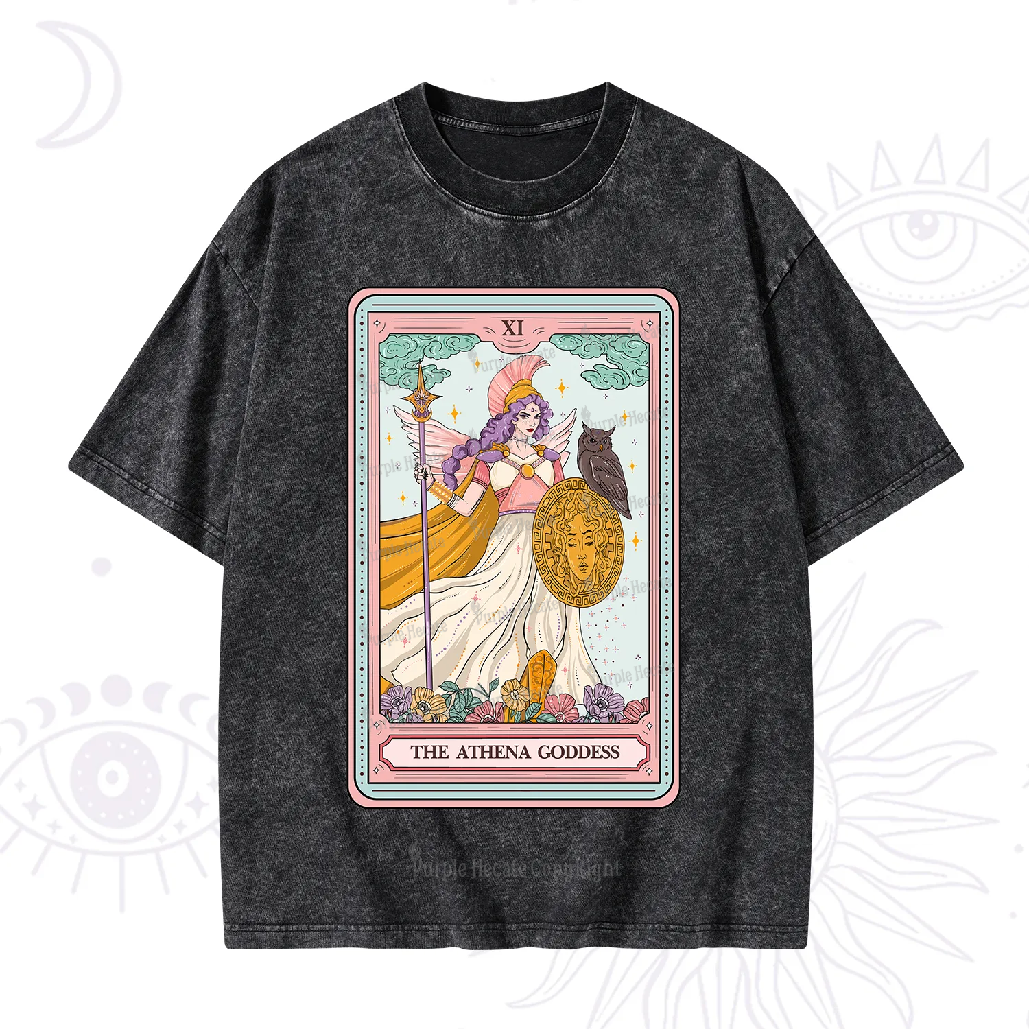 Purplehecate The Athena Goddess Tarot Washed T-Shirt