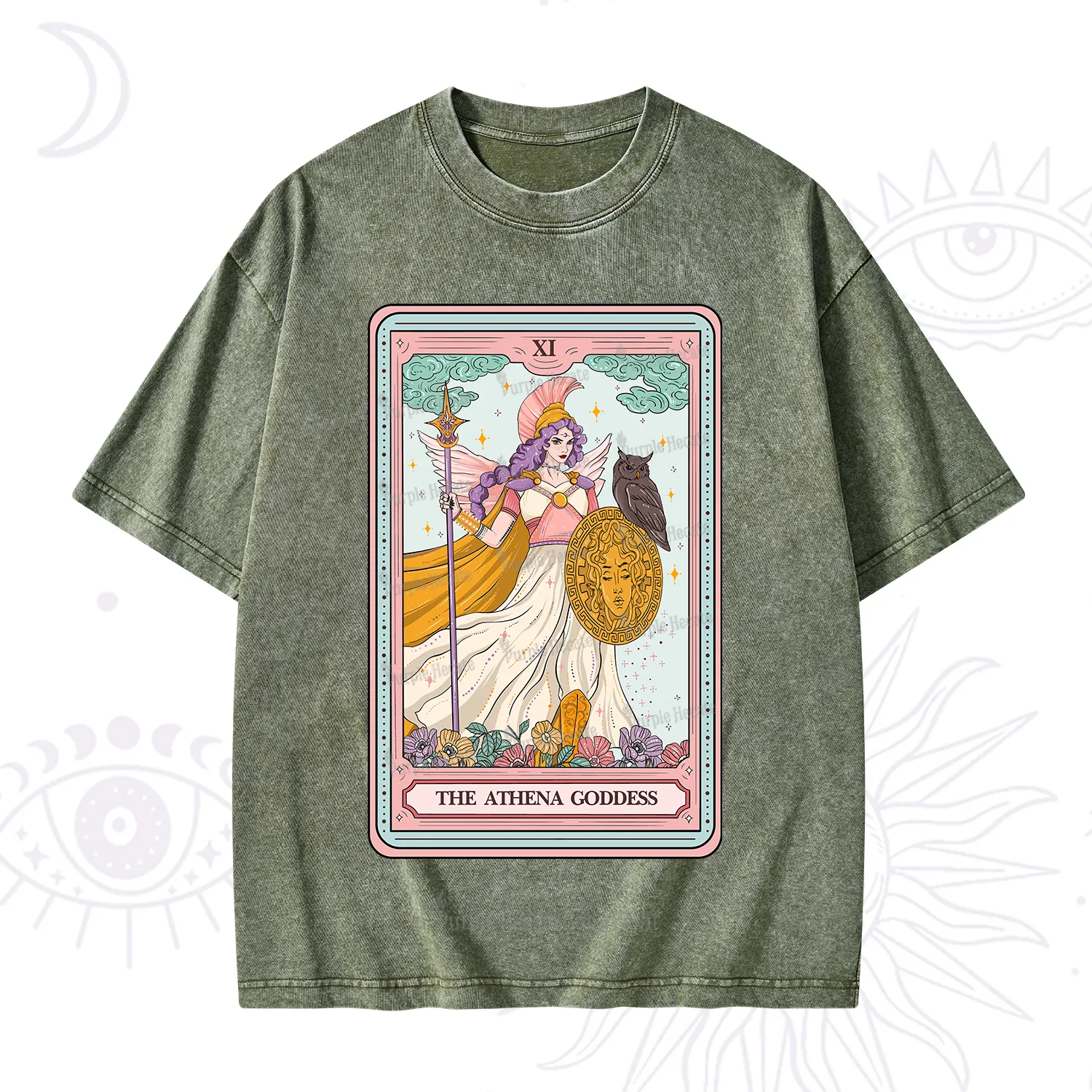 Purplehecate The Athena Goddess Tarot Washed T-Shirt
