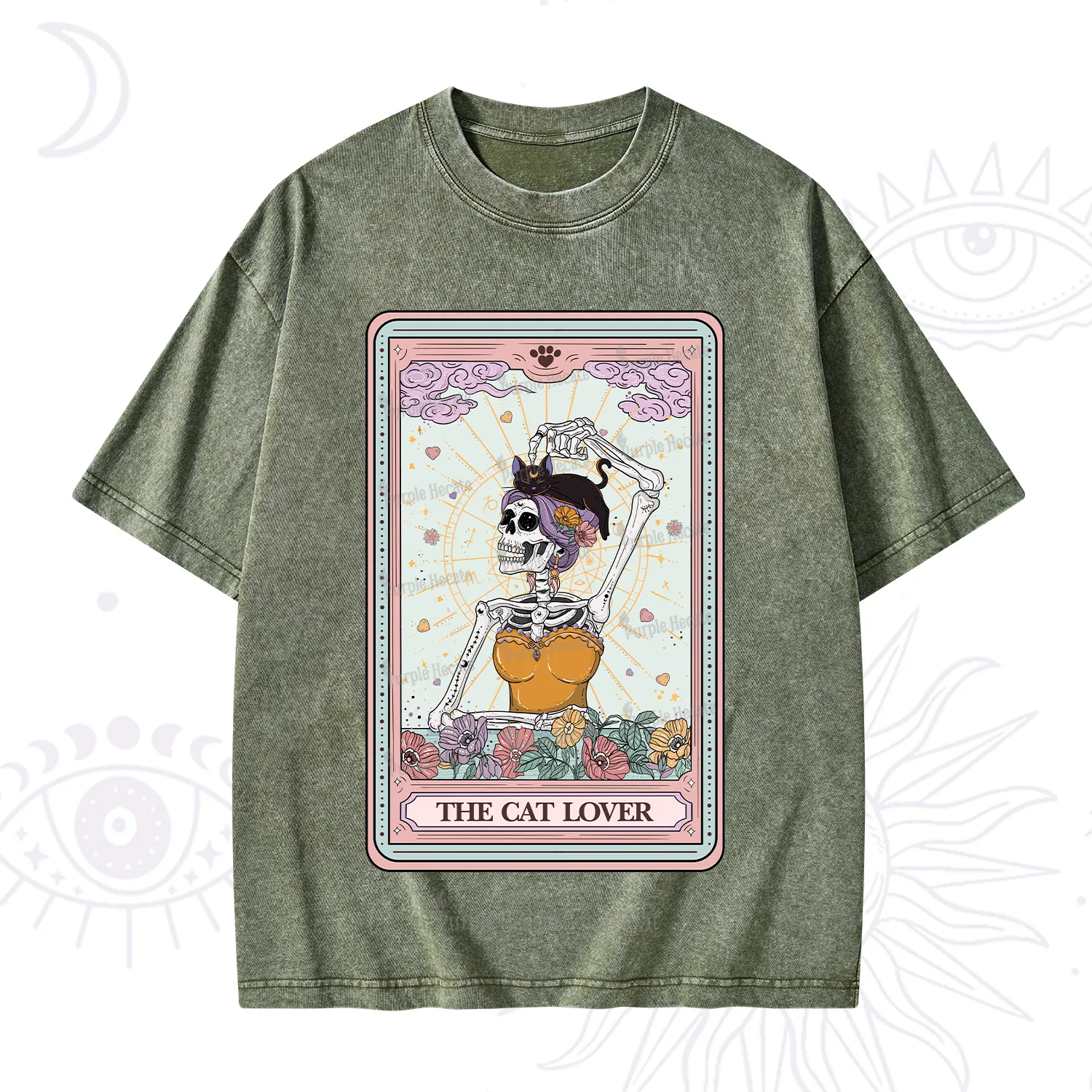 Purplehecate The Cat Lover Tarot Washed T-Shirt