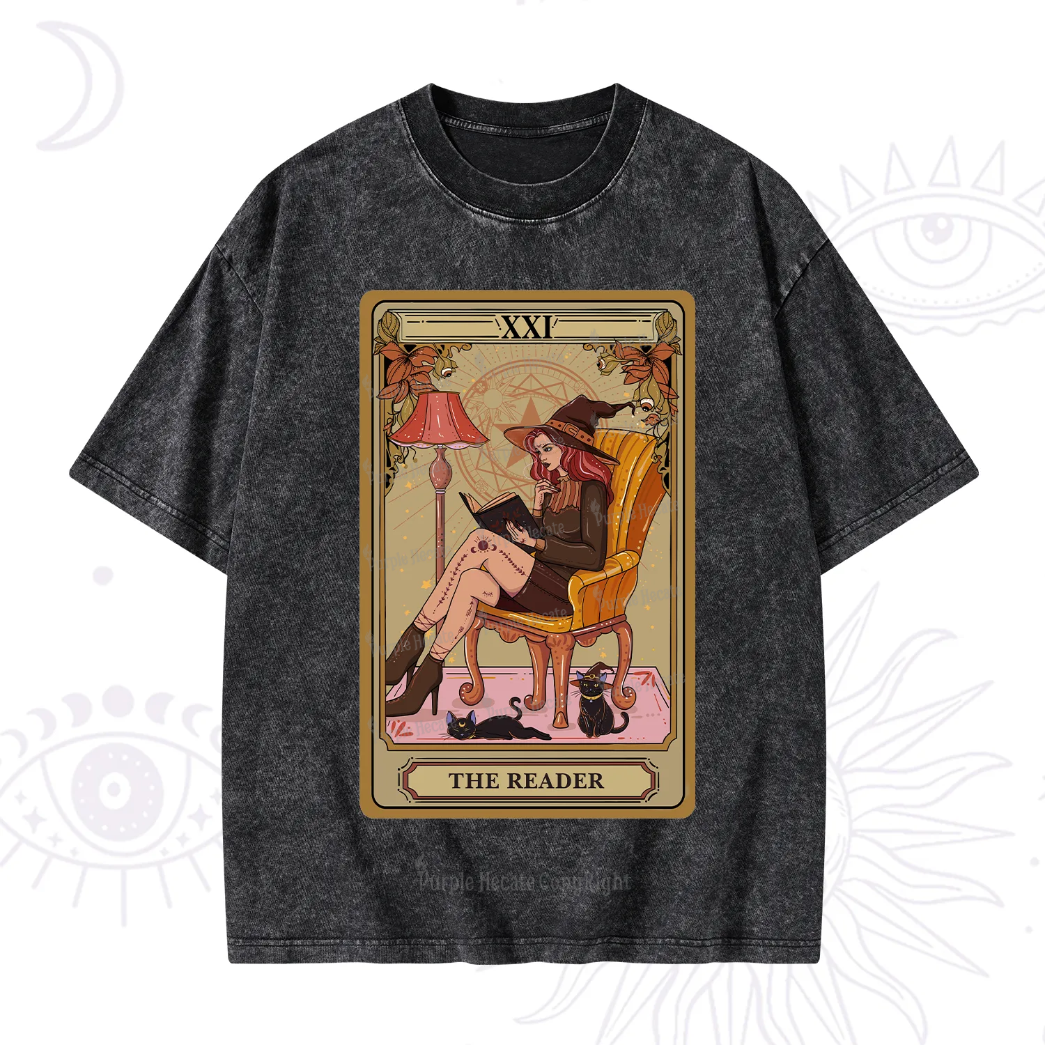 Purplehecate The Reader-Cat Mom Tarot Washed T-Shirt