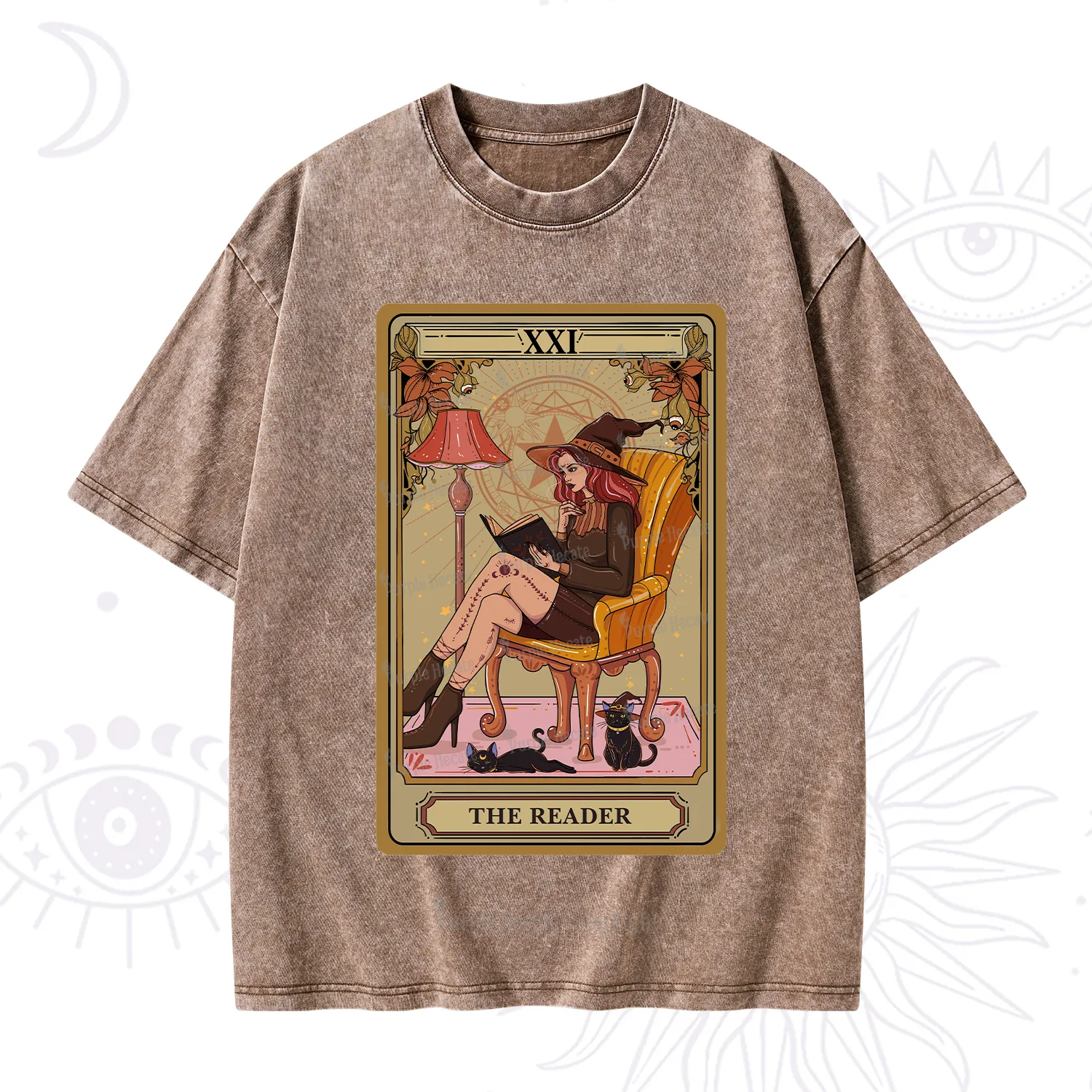 Purplehecate The Reader-Cat Mom Tarot Washed T-Shirt