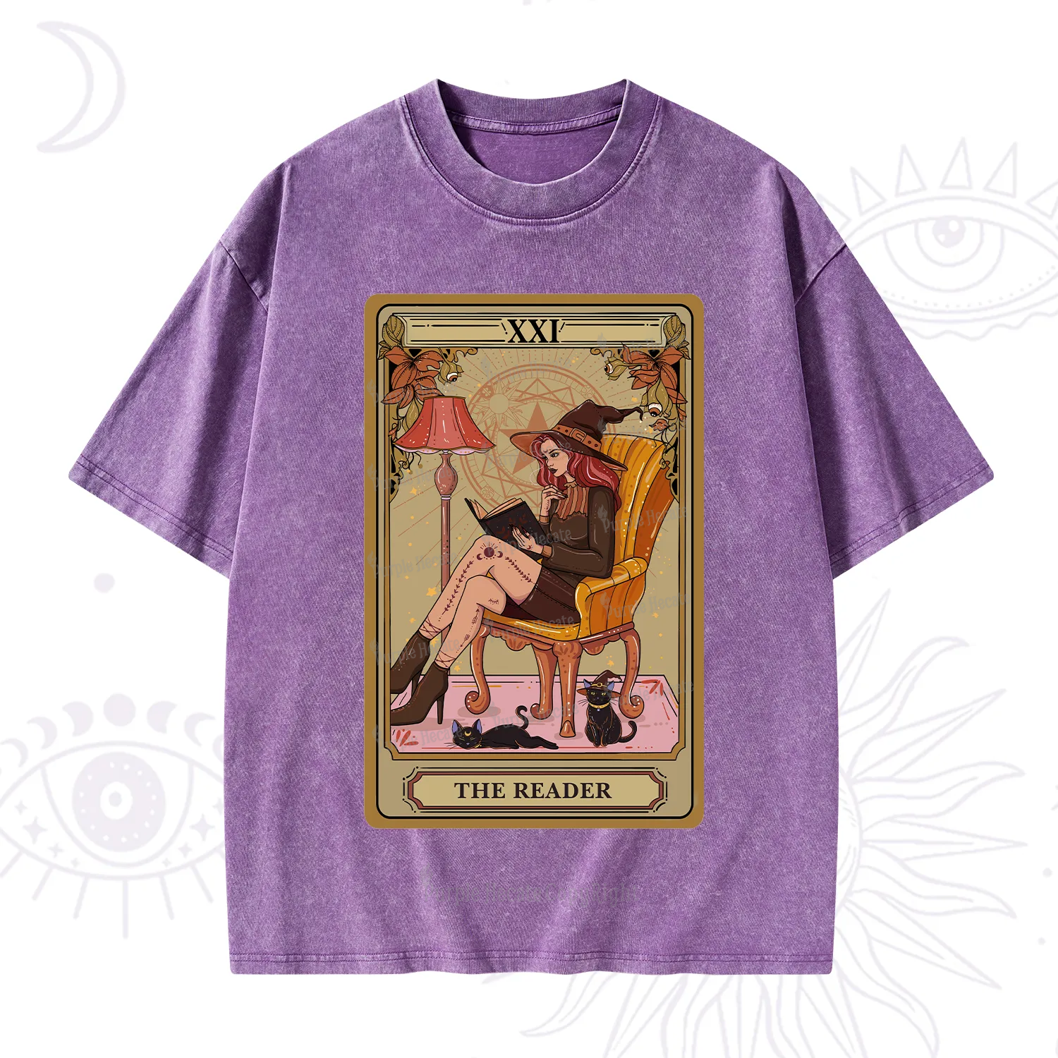 Purplehecate The Reader-Cat Mom Tarot Washed T-Shirt