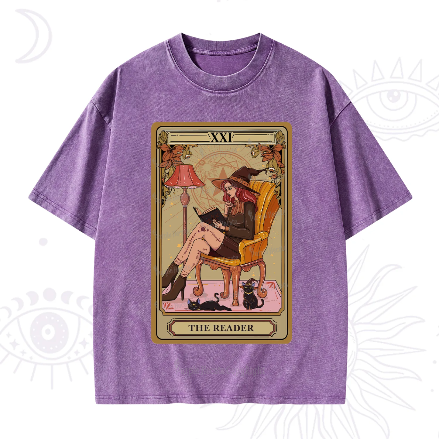 Purplehecate The Reader-Cat Mom Tarot Washed T-Shirt