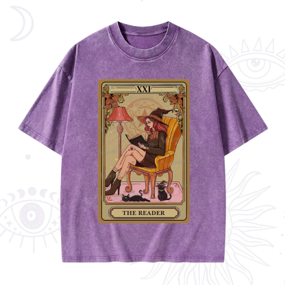 Purplehecate The Reader-Cat Mom Tarot Washed T-Shirt