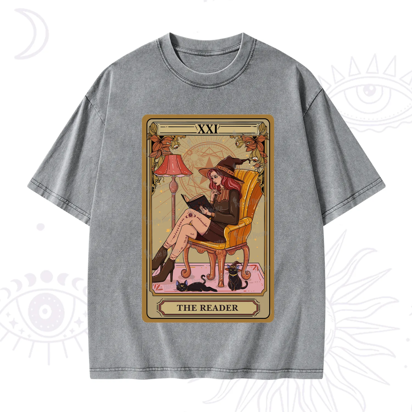 Purplehecate The Reader-Cat Mom Tarot Washed T-Shirt