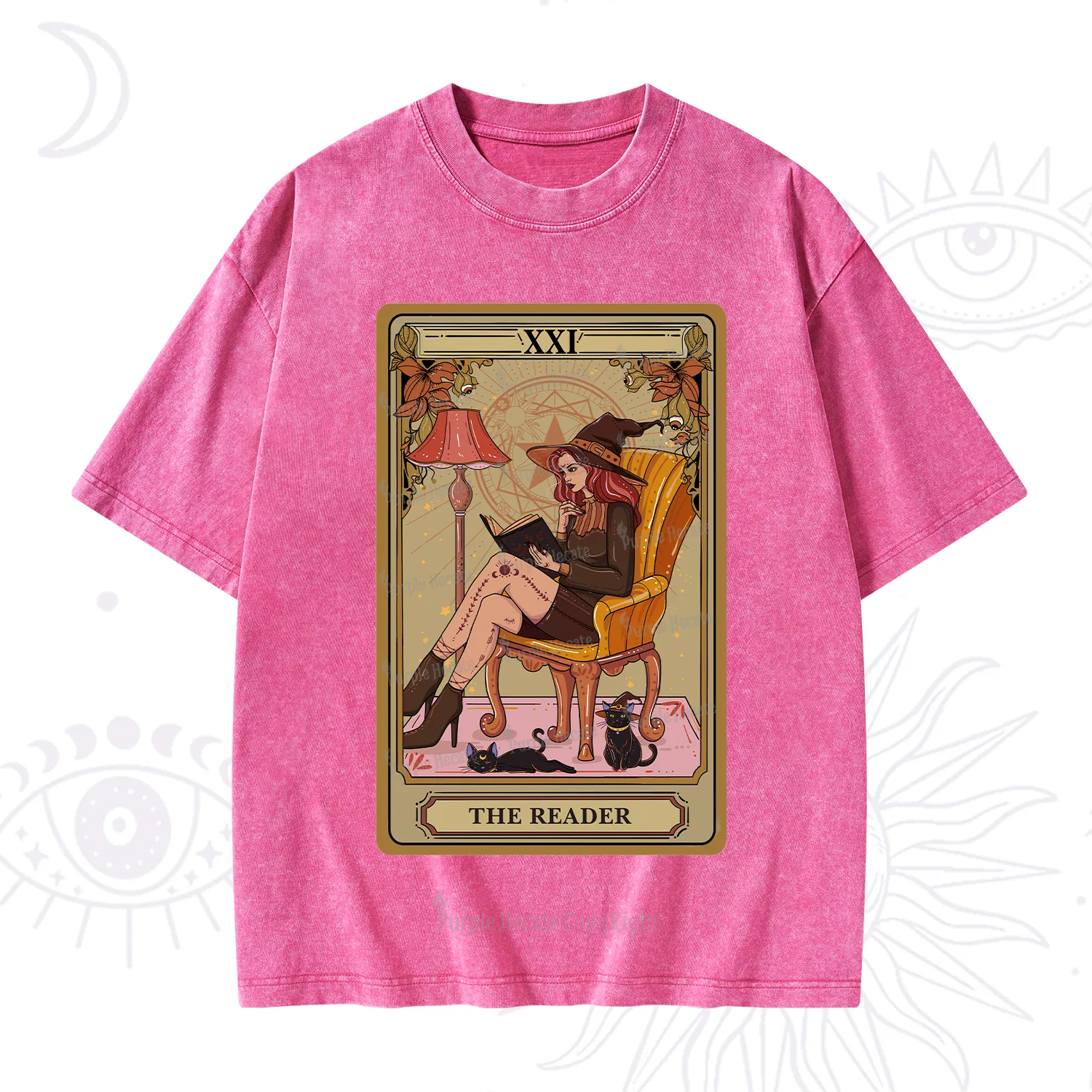 Purplehecate The Reader-Cat Mom Tarot Washed T-Shirt