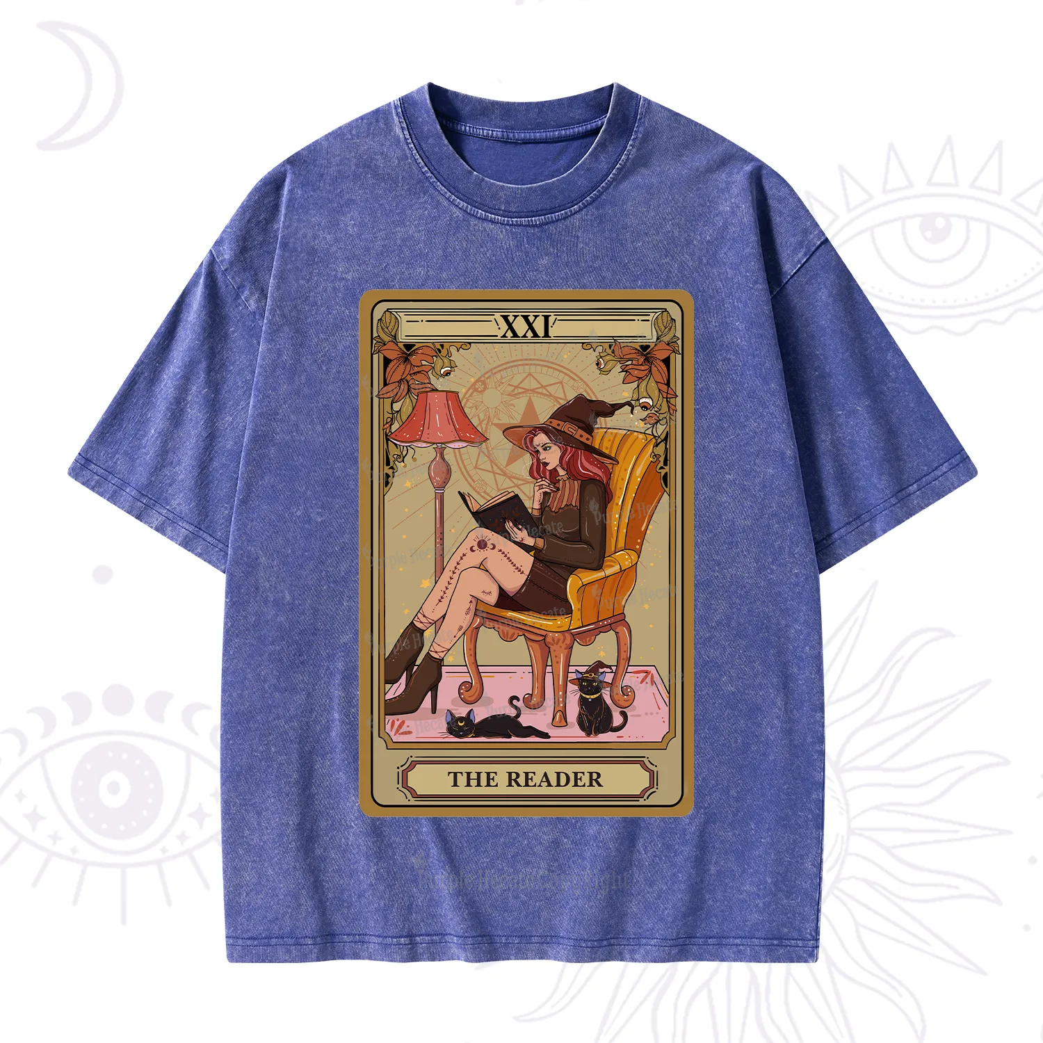 Purplehecate The Reader-Cat Mom Tarot Washed T-Shirt
