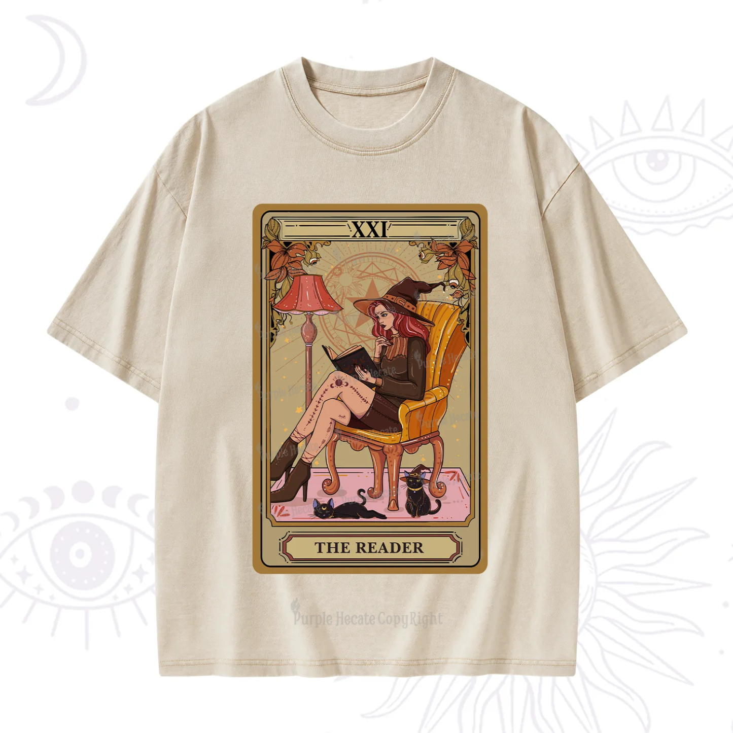 Purplehecate The Reader-Cat Mom Tarot Washed T-Shirt