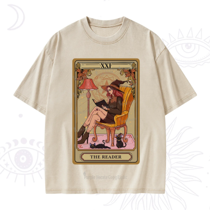 Purplehecate The Reader-Cat Mom Tarot Washed T-Shirt