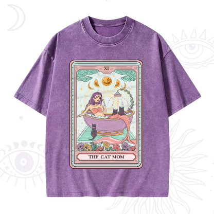 Purplehecate The Cat Mermaid Mom Tarot Card Washed T-Shirt