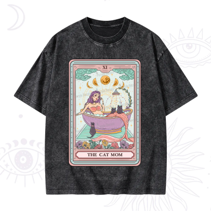 Purplehecate The Cat Mermaid Mom Tarot Card Washed T-Shirt