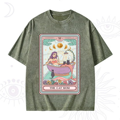 Purplehecate The Cat Mermaid Mom Tarot Card Washed T-Shirt